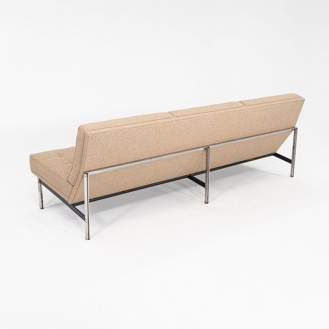 1950s Florence Knoll Parallel Bar Three Seat Sofa with Updated Oatmeal Hopsack In Good Condition For Sale In Philadelphia, PA