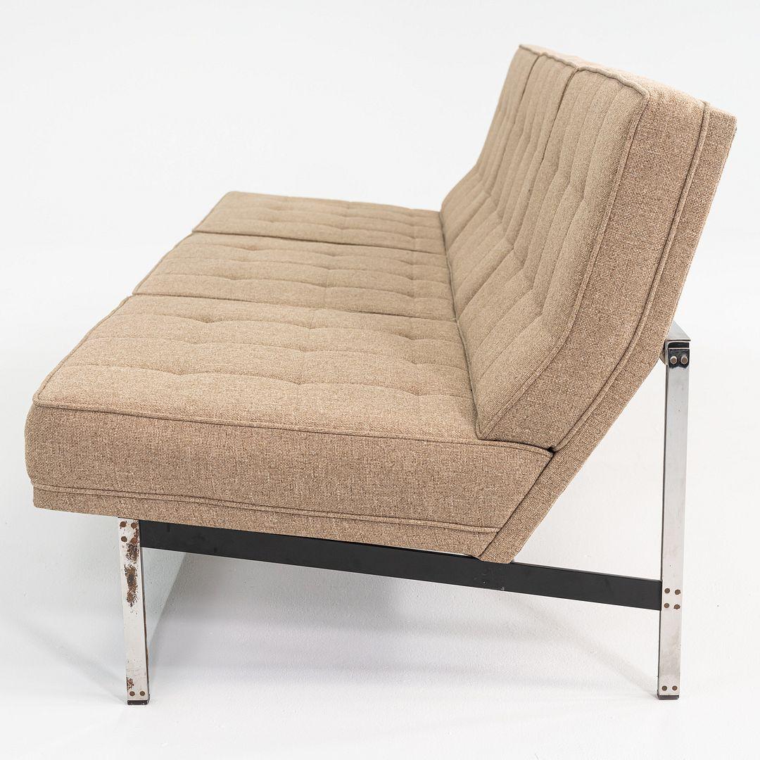 Mid-20th Century 1950s Florence Knoll Parallel Bar Three Seat Sofa with Updated Oatmeal Hopsack For Sale