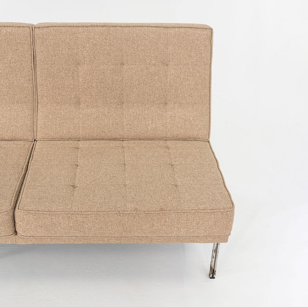 Steel 1950s Florence Knoll Parallel Bar Three Seat Sofa with Updated Oatmeal Hopsack For Sale
