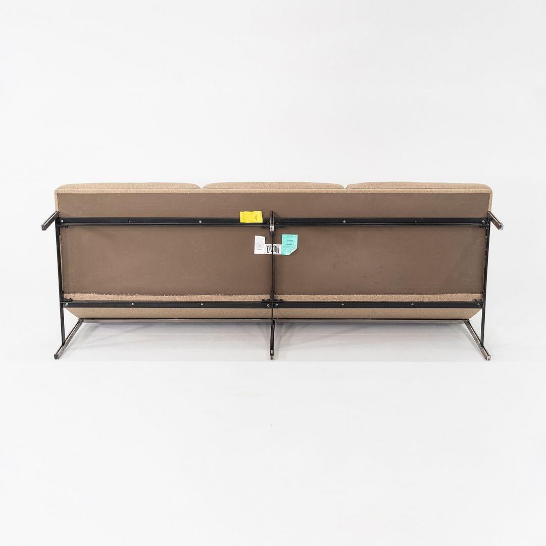 1950s Florence Knoll Parallel Bar Three Seat Sofa with Updated Oatmeal Hopsack For Sale 1