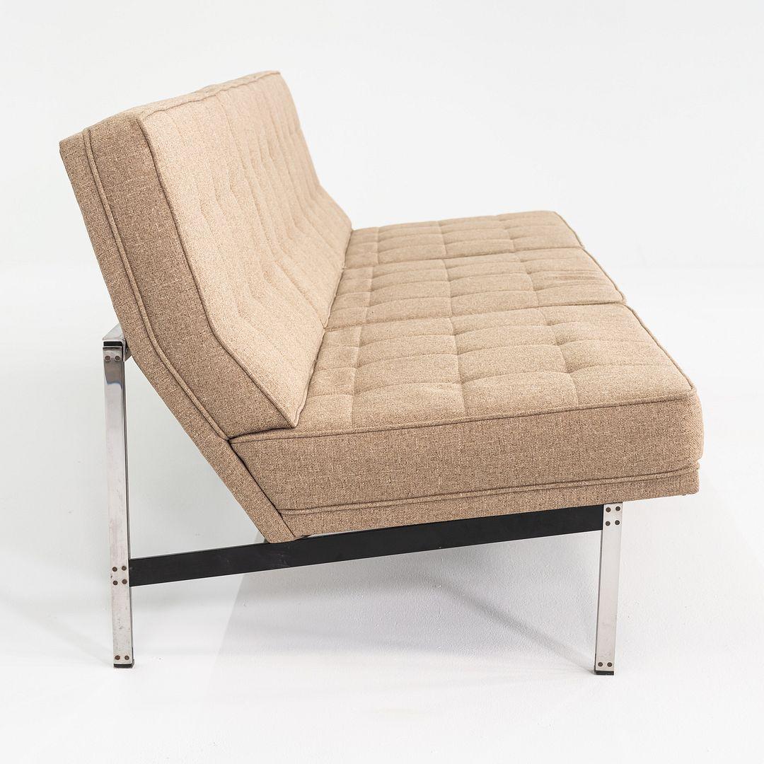1950s Florence Knoll Parallel Bar Three Seat Sofa with Updated Oatmeal Hopsack For Sale 2