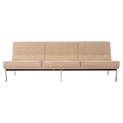 1950s Florence Knoll Parallel Bar Three Seat Sofa with Updated Oatmeal Hopsack