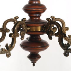 1950s Florentine Baroque Ceiling Chandelier, Turned Laquered Walnut and Bronze