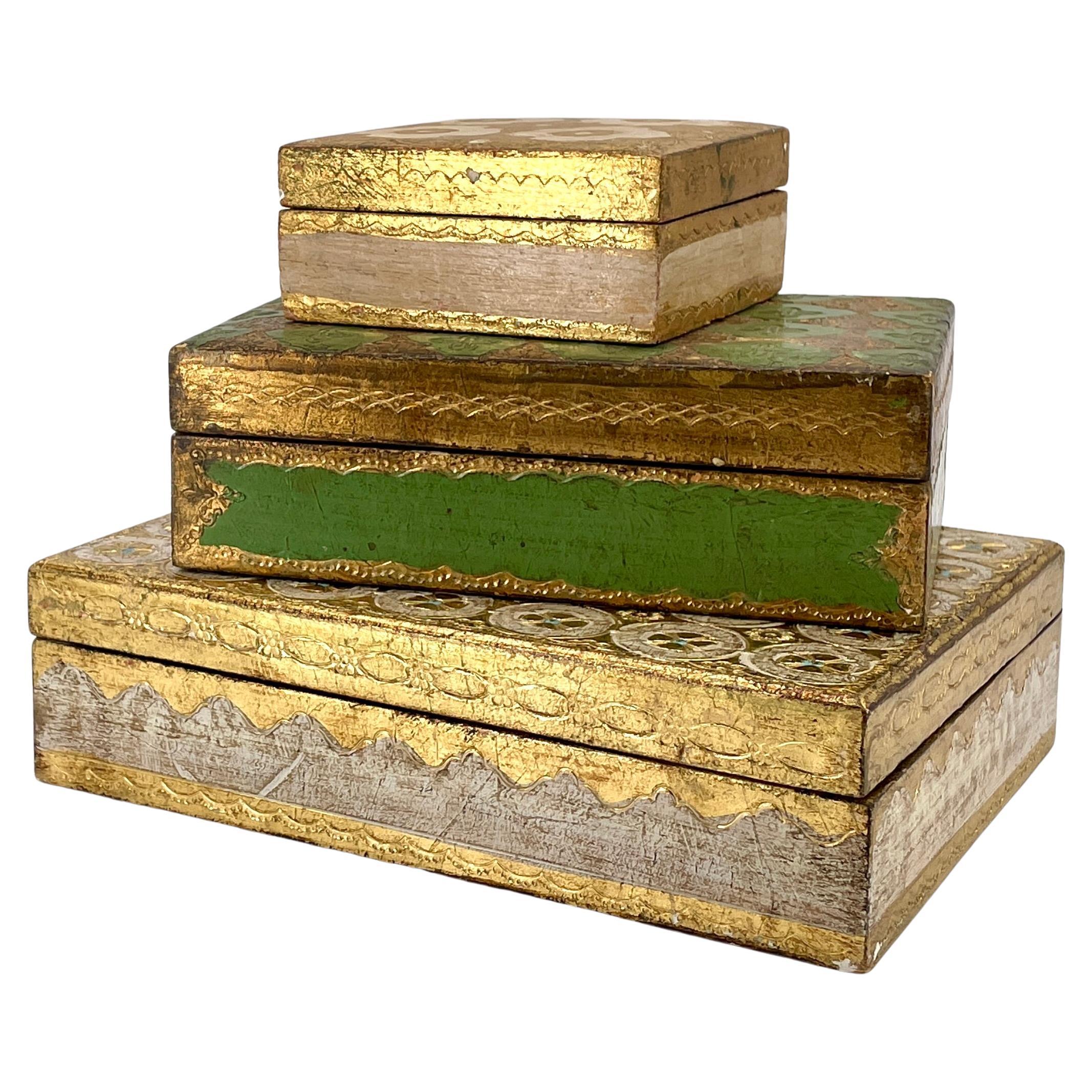1950s Florentine Italian Jewelry Boxes Wood Sculpted Gilt Painted Lord & Taylor, 3