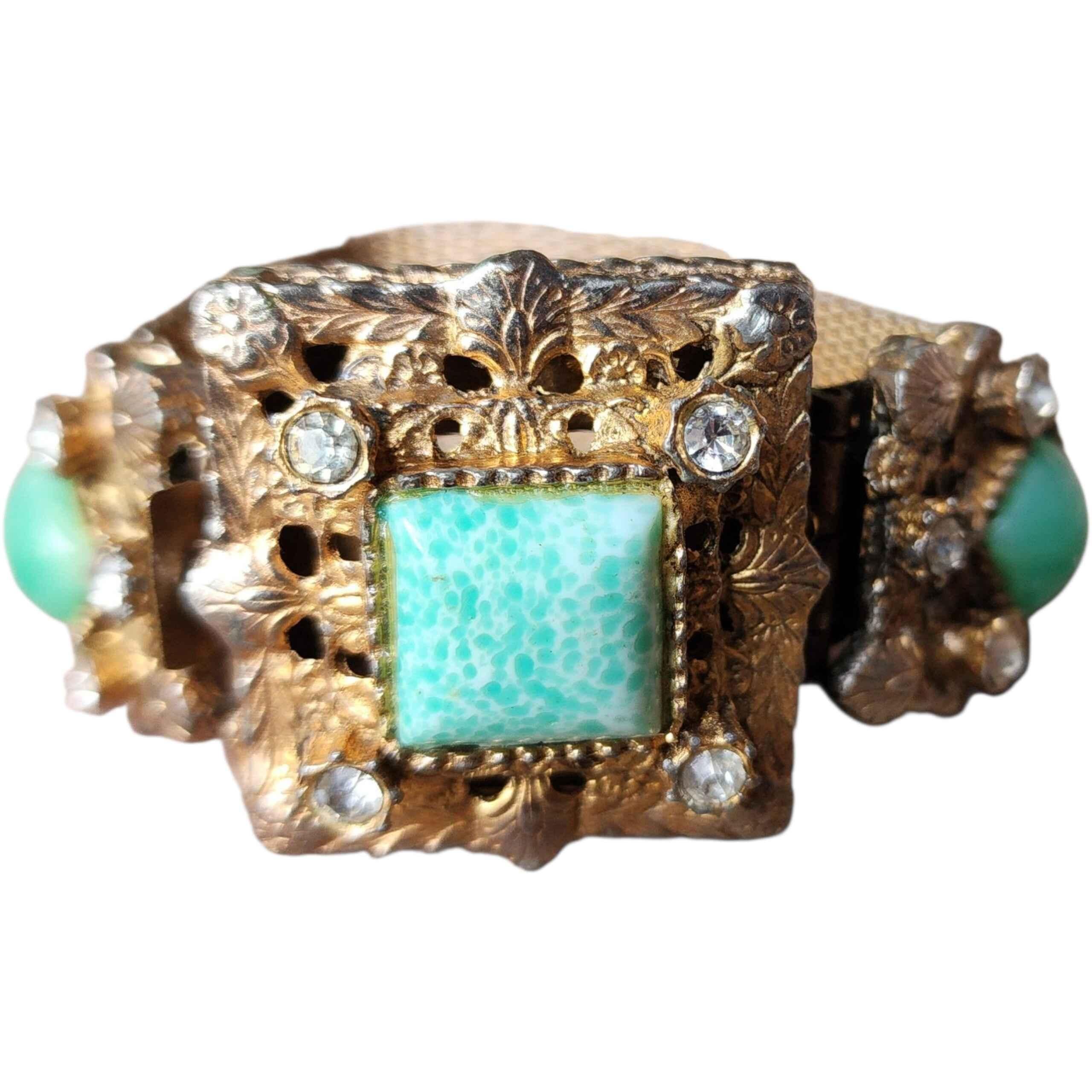 Rétro Bracciale a maglia Florenza Victorian Revival del 1950 con finto turchese in vendita