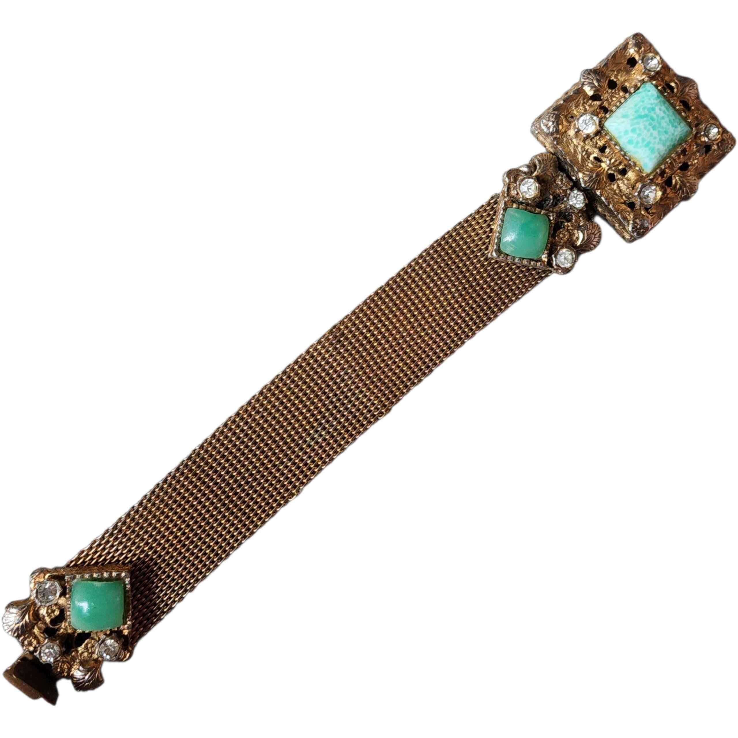 da uomo o donna Bracciale a maglia Florenza Victorian Revival del 1950 con finto turchese in vendita