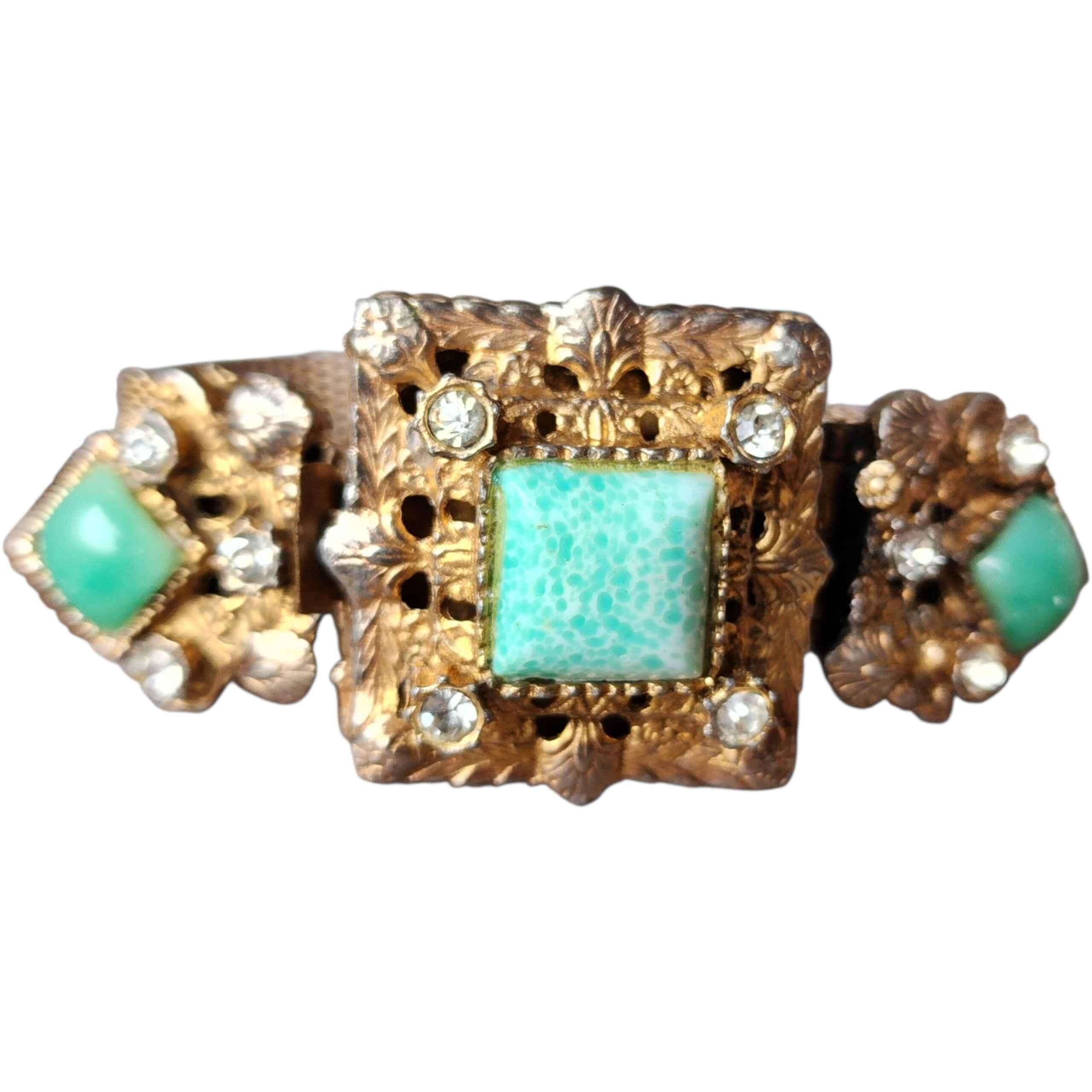 Bracciale a maglia Florenza Victorian Revival del 1950 con finto turchese in vendita