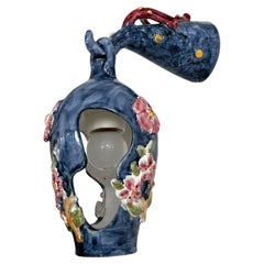 Lanterne en Maiolica à fleurs et corail des années 1950 par Vietri Italie