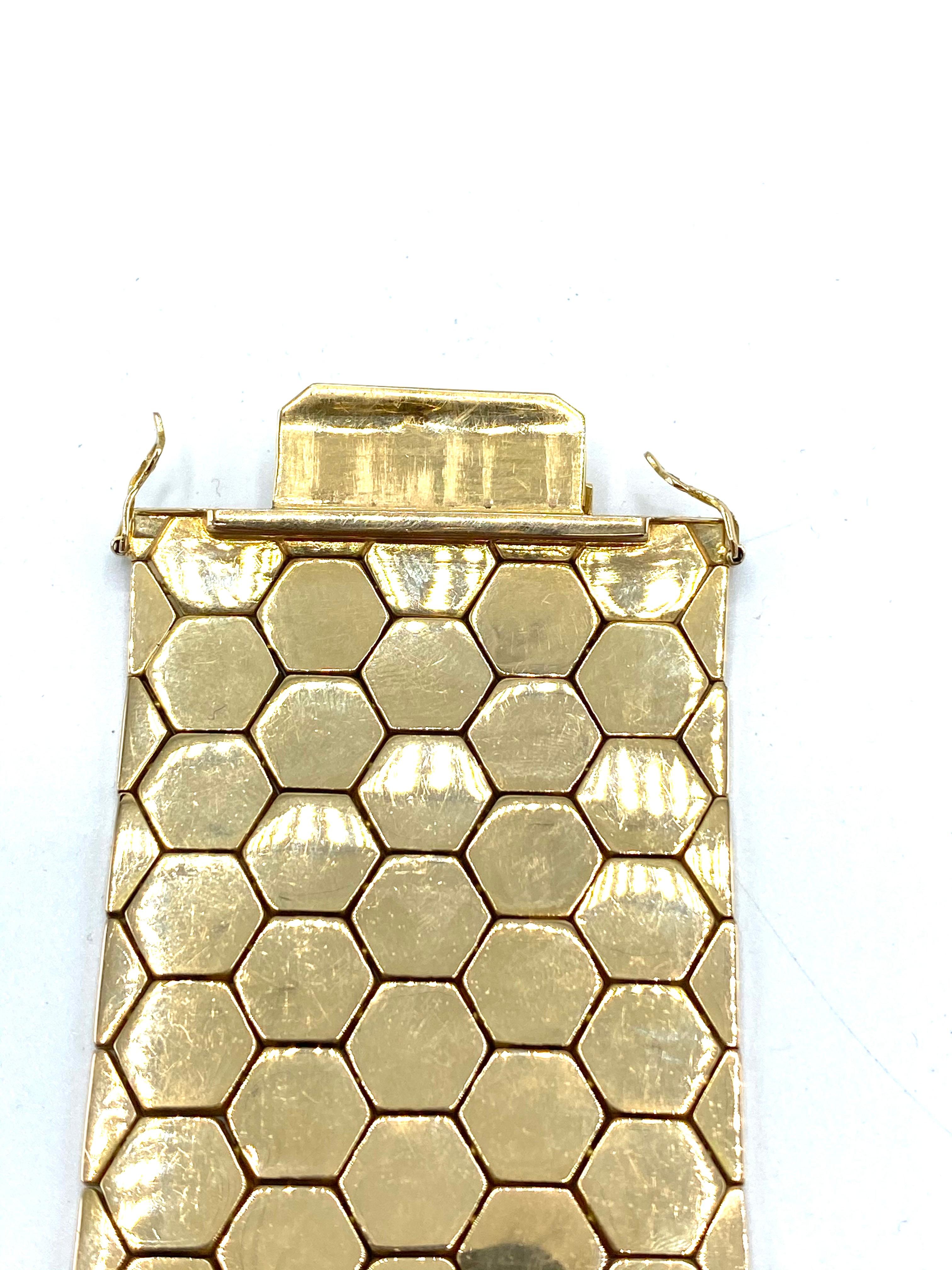 Women's or Men's 1950's FOB MOB DEP Yellow Gold Honey Comb Bracelet
