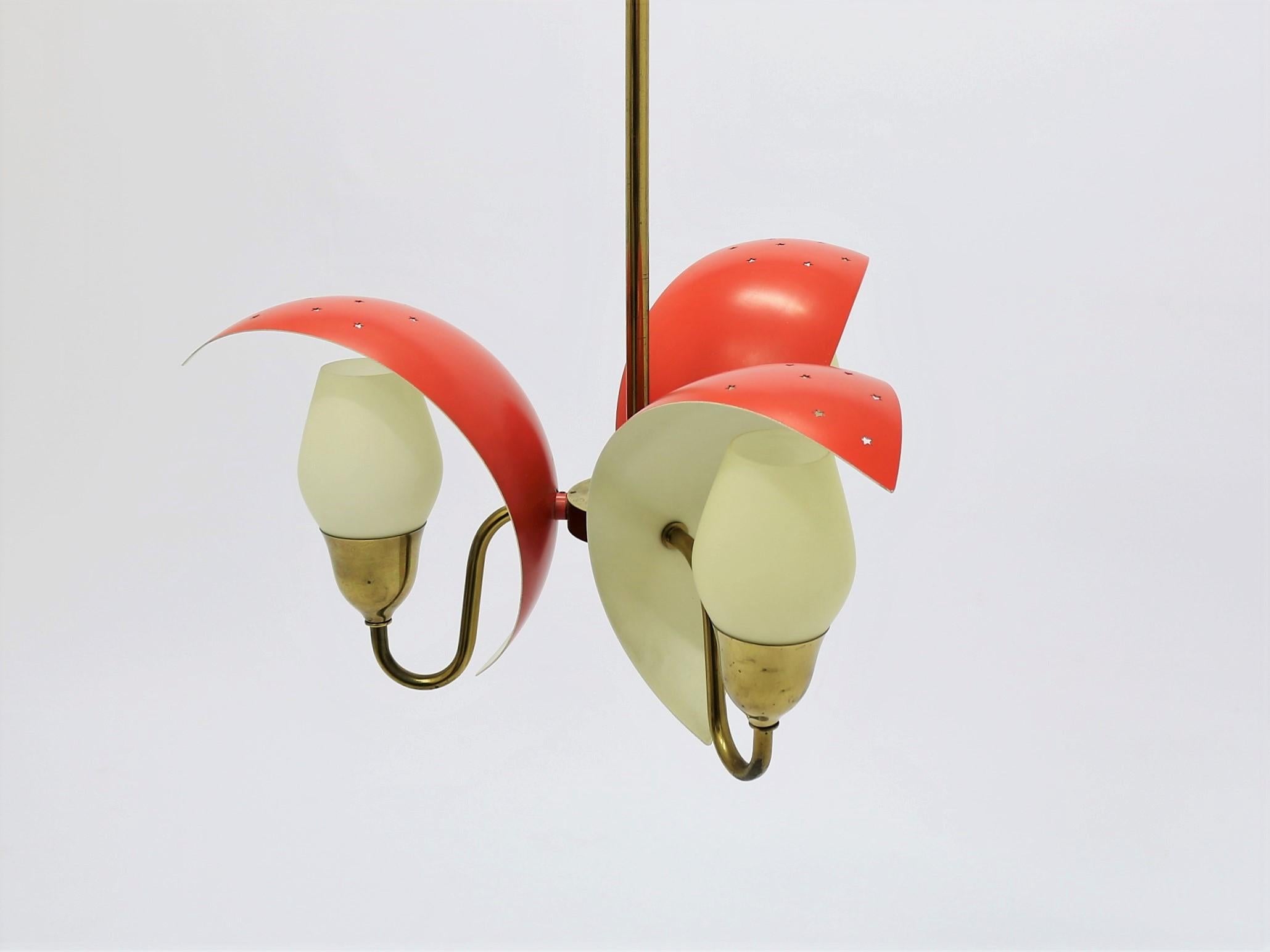 Danish 1950s Fog & Mørup Chandelier with Crescent Shaped Shades / Bent Karlby