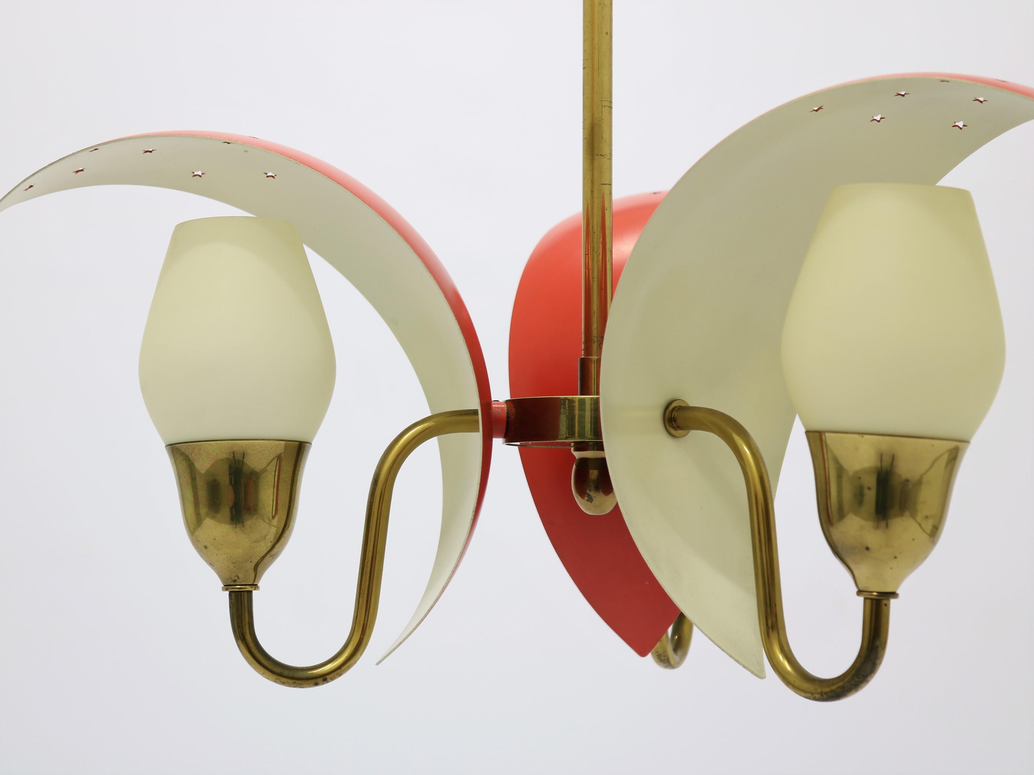 Mid-20th Century 1950s Fog & Mørup Chandelier with Crescent Shaped Shades / Bent Karlby