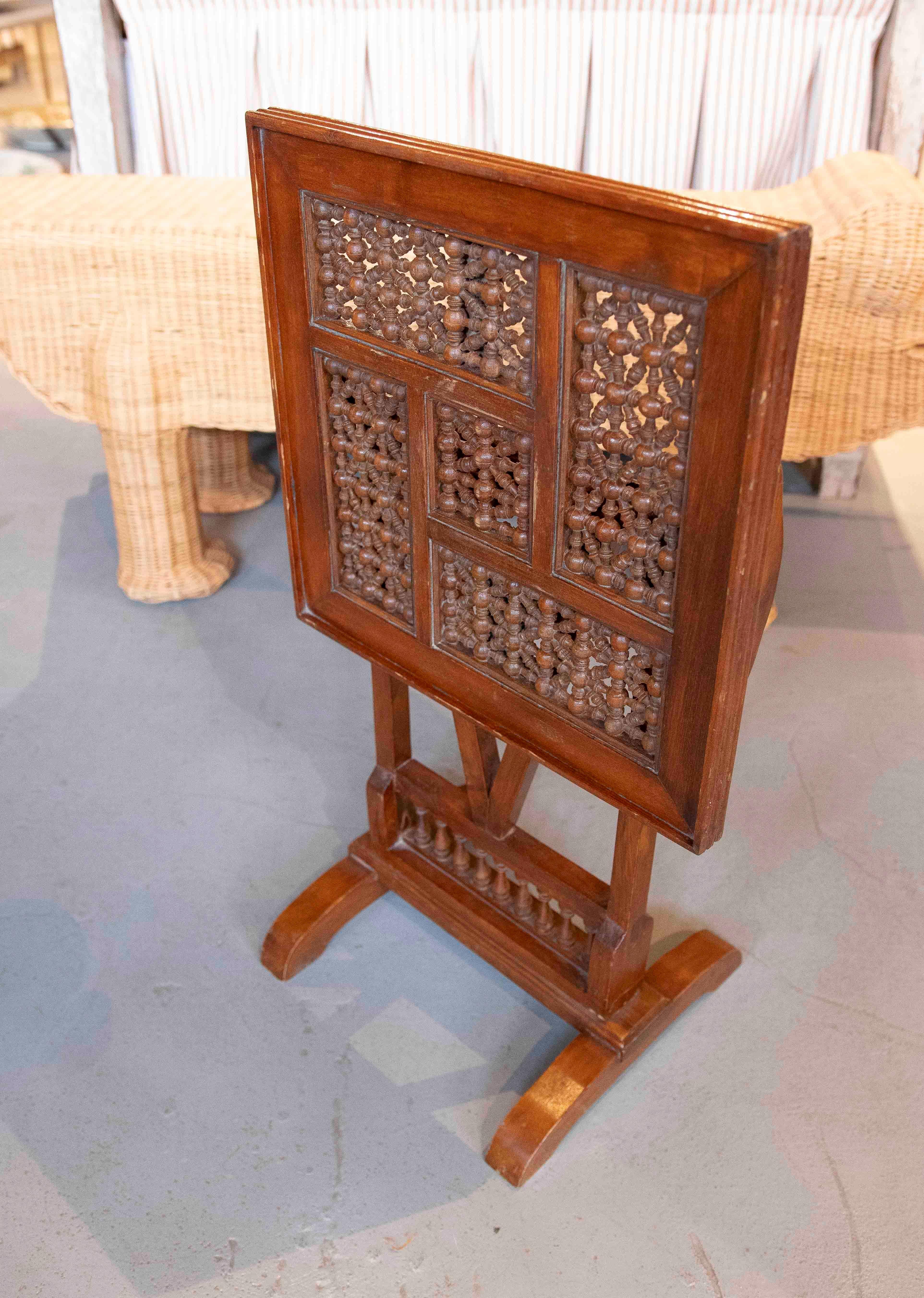 1950s Folding Wooden Side Table with Elaborate Ornamental Carving For Sale 5