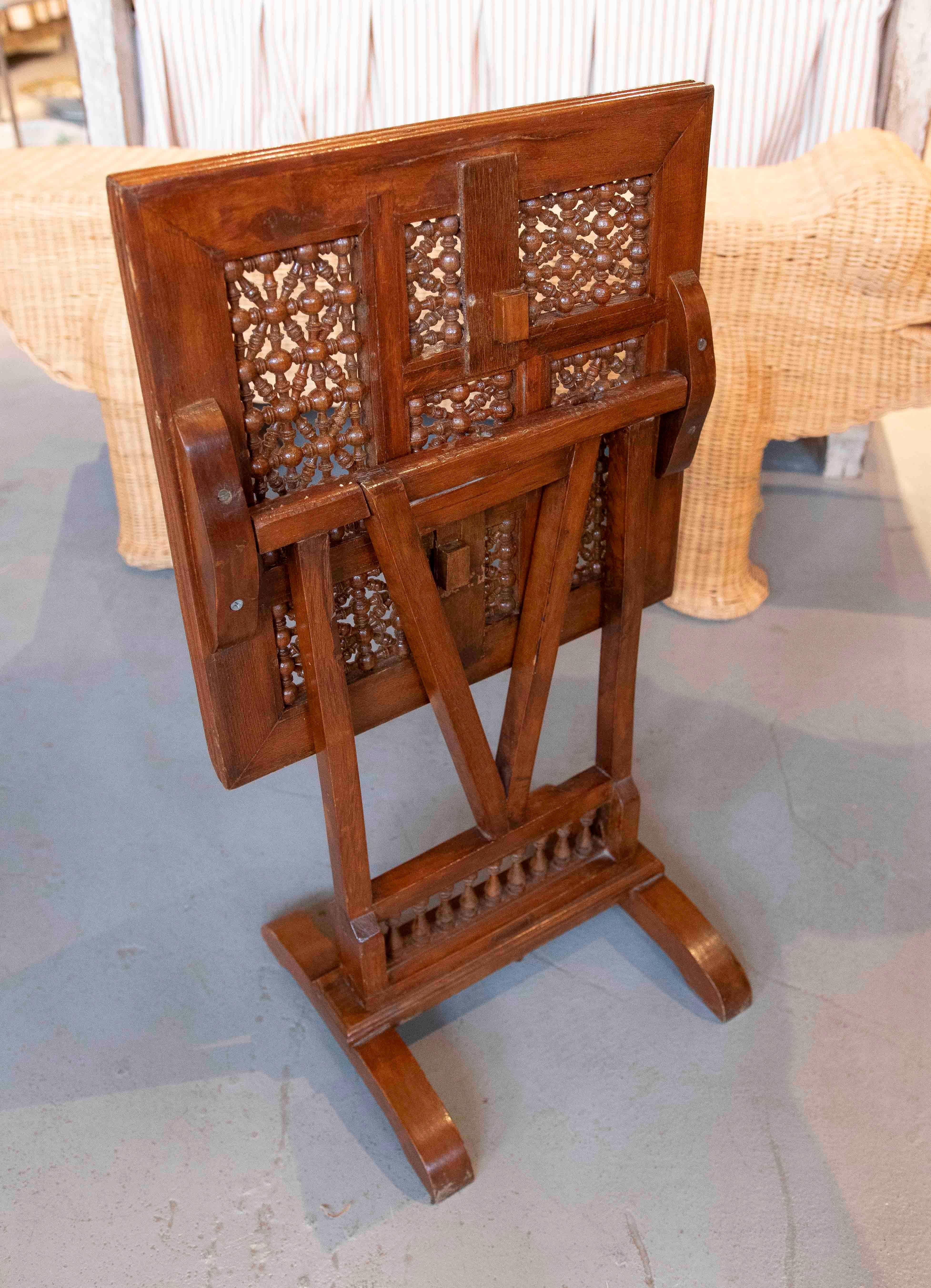 1950s Folding Wooden Side Table with Elaborate Ornamental Carving For Sale 6