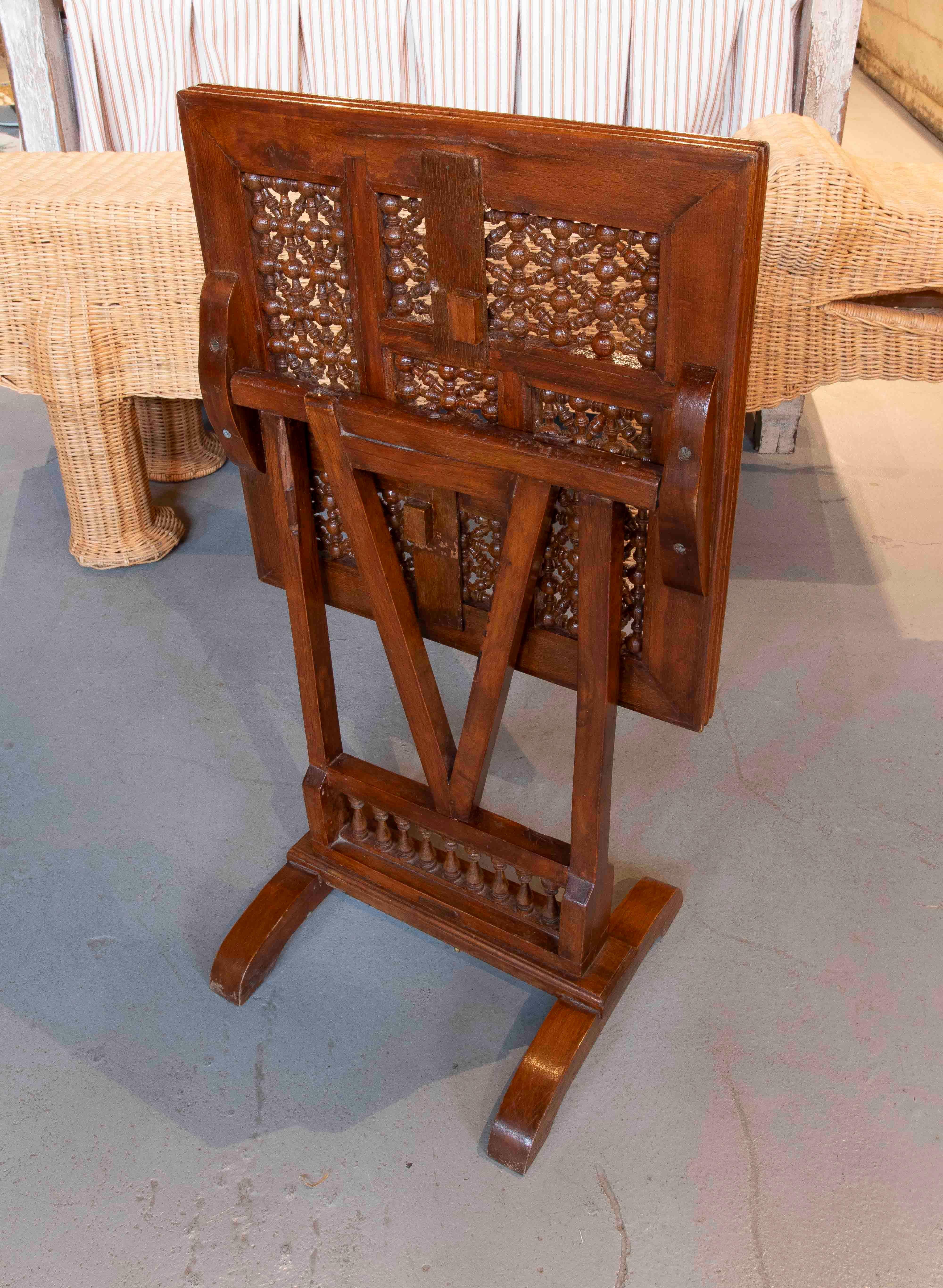 1950s Folding Wooden Side Table with Elaborate Ornamental Carving For Sale 7