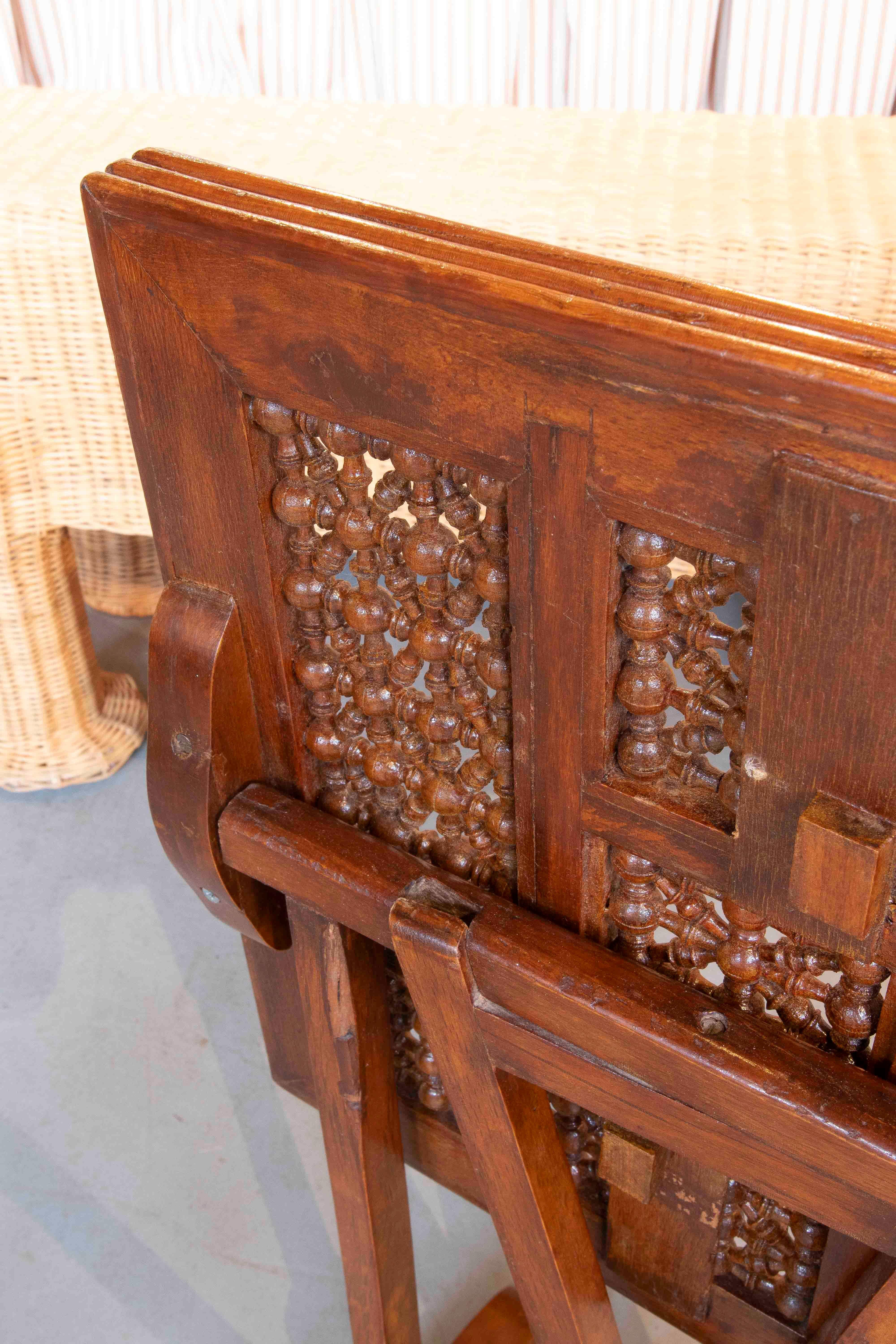 1950s Folding Wooden Side Table with Elaborate Ornamental Carving For Sale 8