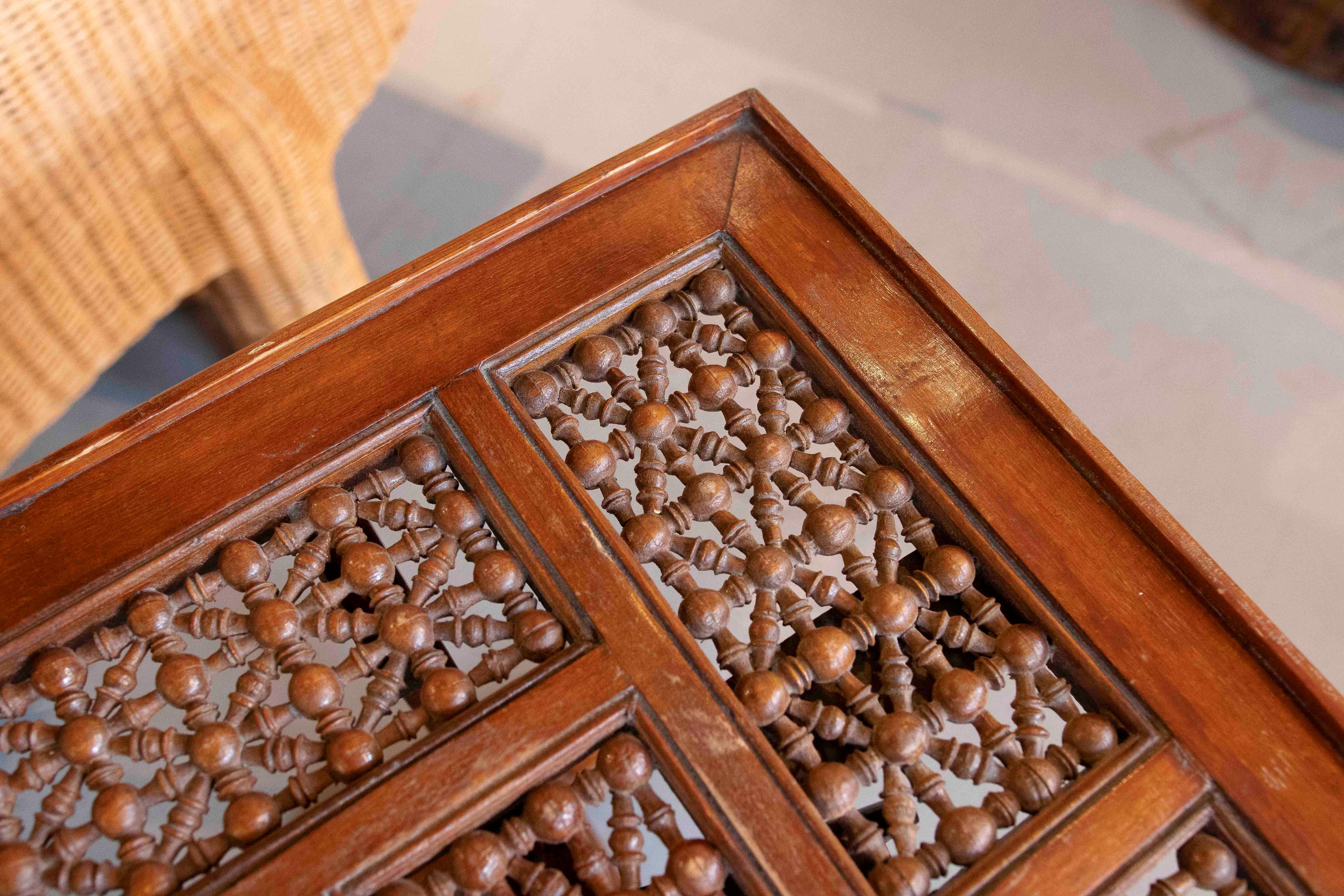 20th Century 1950s Folding Wooden Side Table with Elaborate Ornamental Carving For Sale