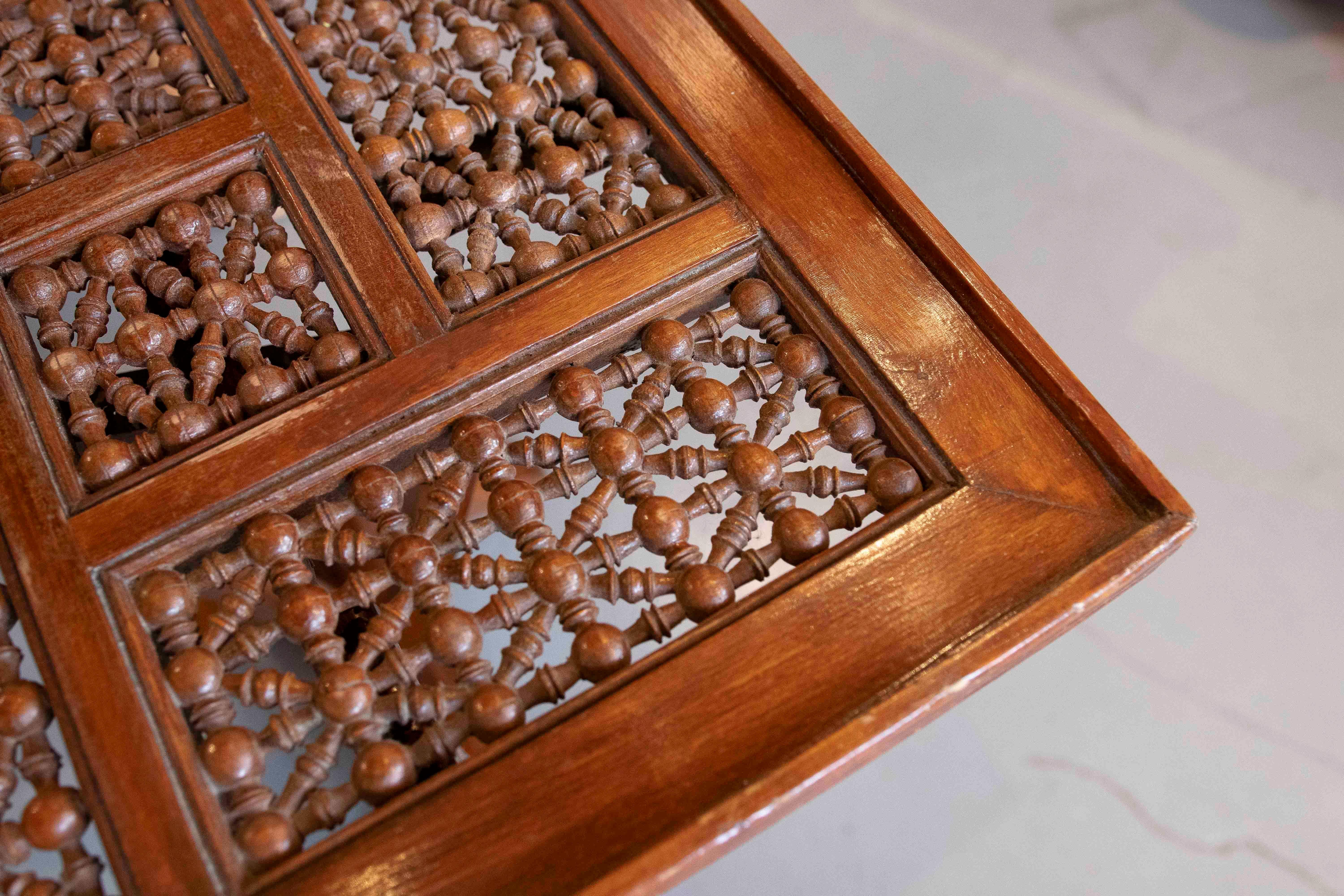 1950s Folding Wooden Side Table with Elaborate Ornamental Carving For Sale 3