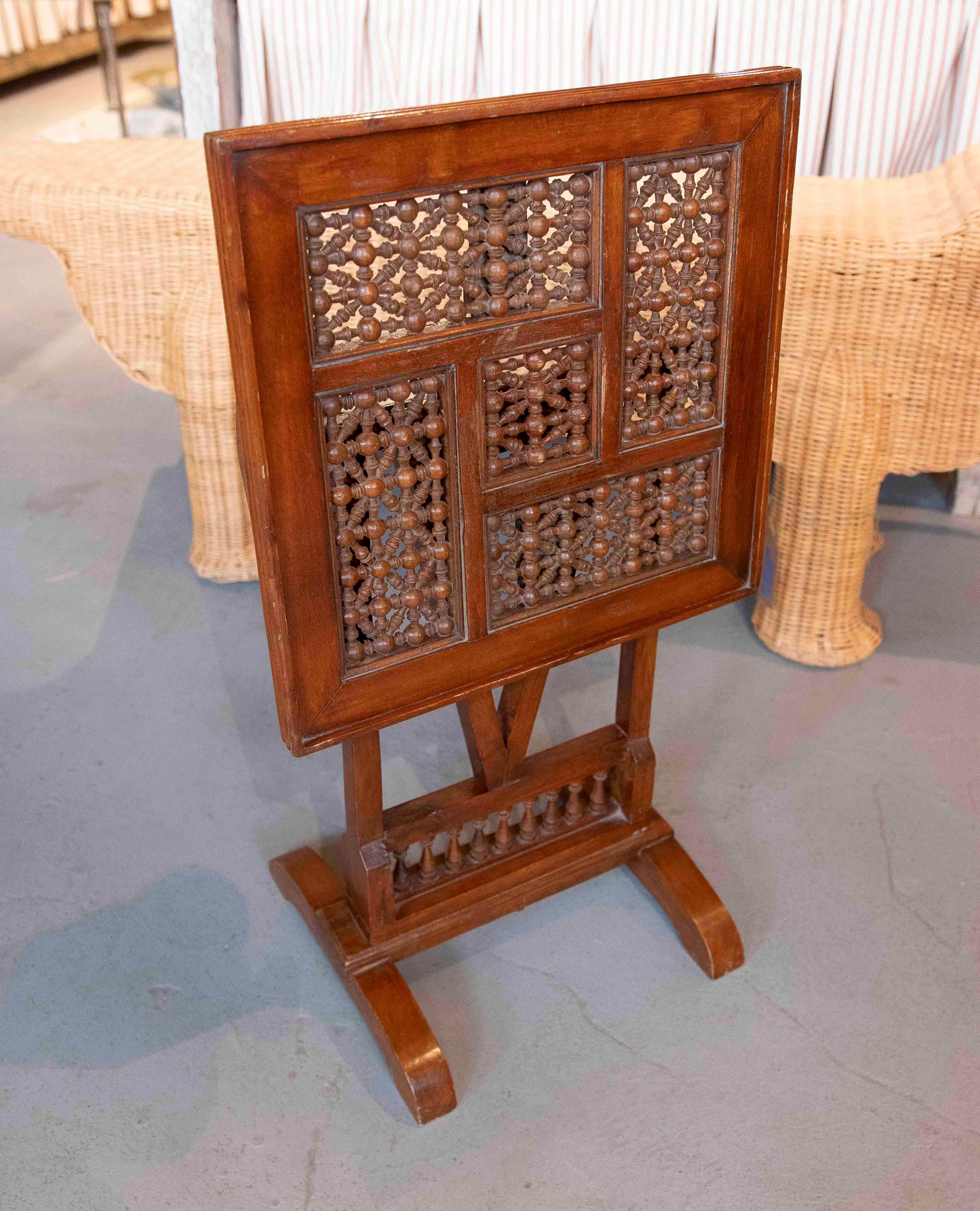 1950s Folding Wooden Side Table with Elaborate Ornamental Carving For Sale 4
