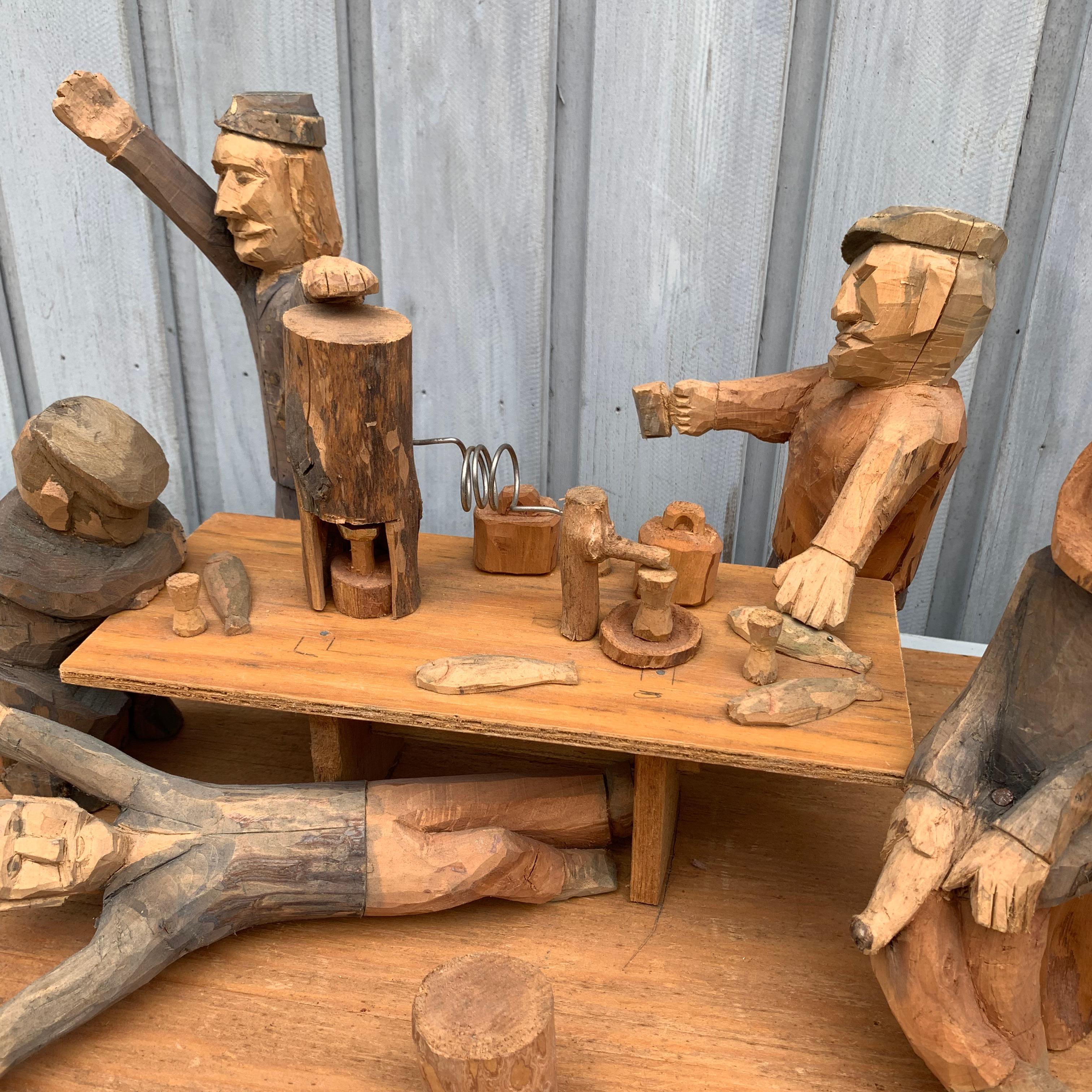 1950s Folk Art Sculpture Group Of Drunk Swedes At Bar Scene For Sale 5