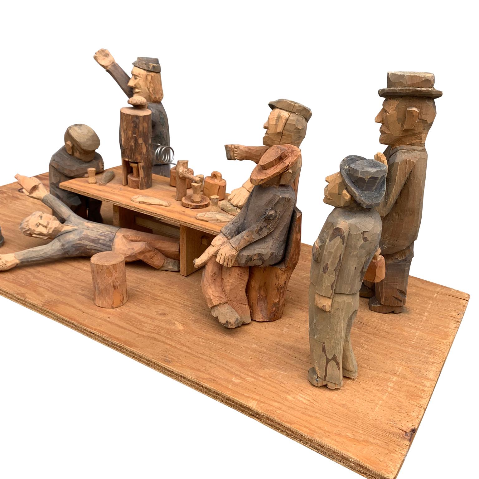 1950er Jahre Folk Art Sculpture Gruppe von betrunkenen Schweden an der Bar-Szene (Schwedisch) im Angebot