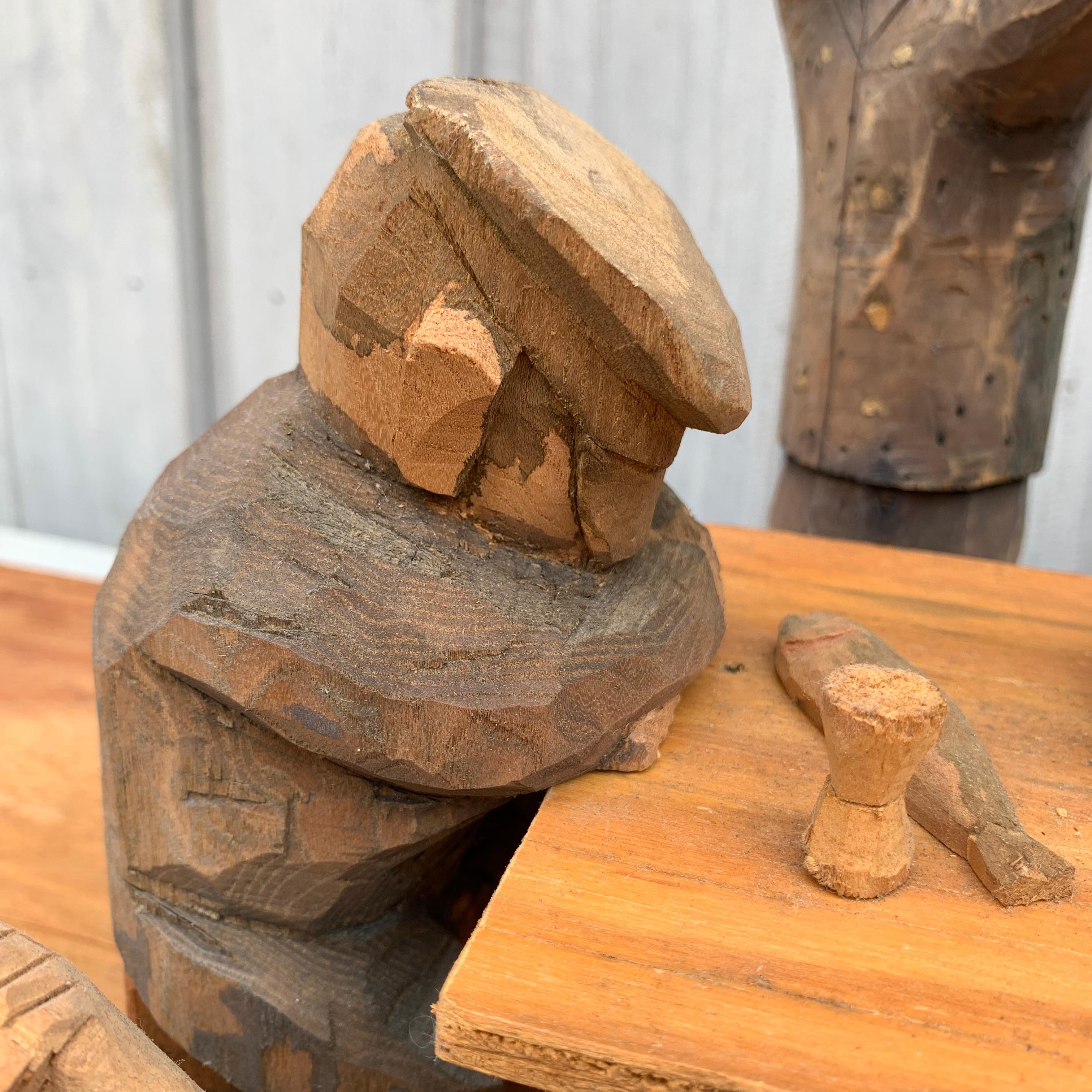 Hand-Carved 1950s Folk Art Sculpture Group Of Drunk Swedes At Bar Scene For Sale