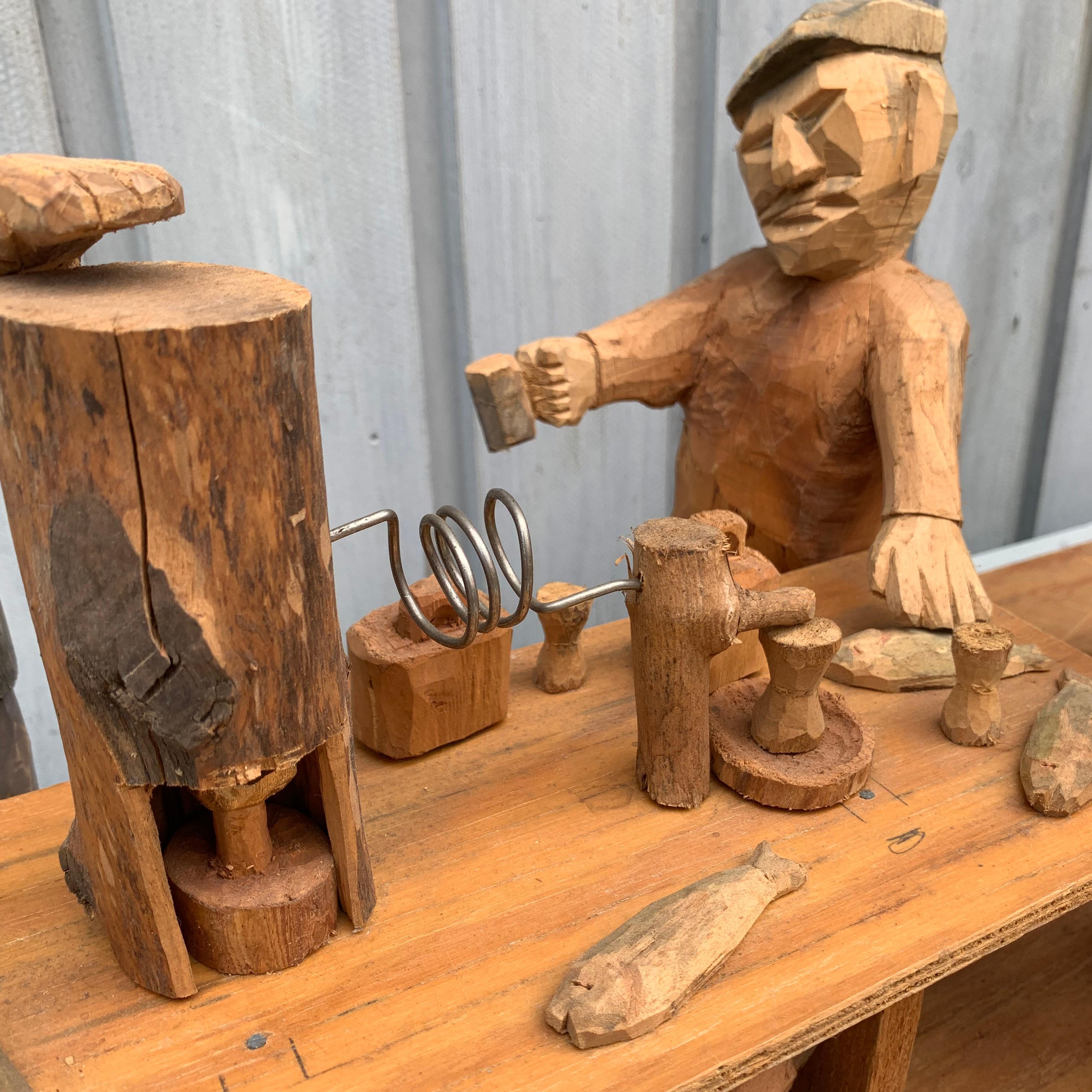 1950s Folk Art Sculpture Group Of Drunk Swedes At Bar Scene In Good Condition For Sale In Haddonfield, NJ