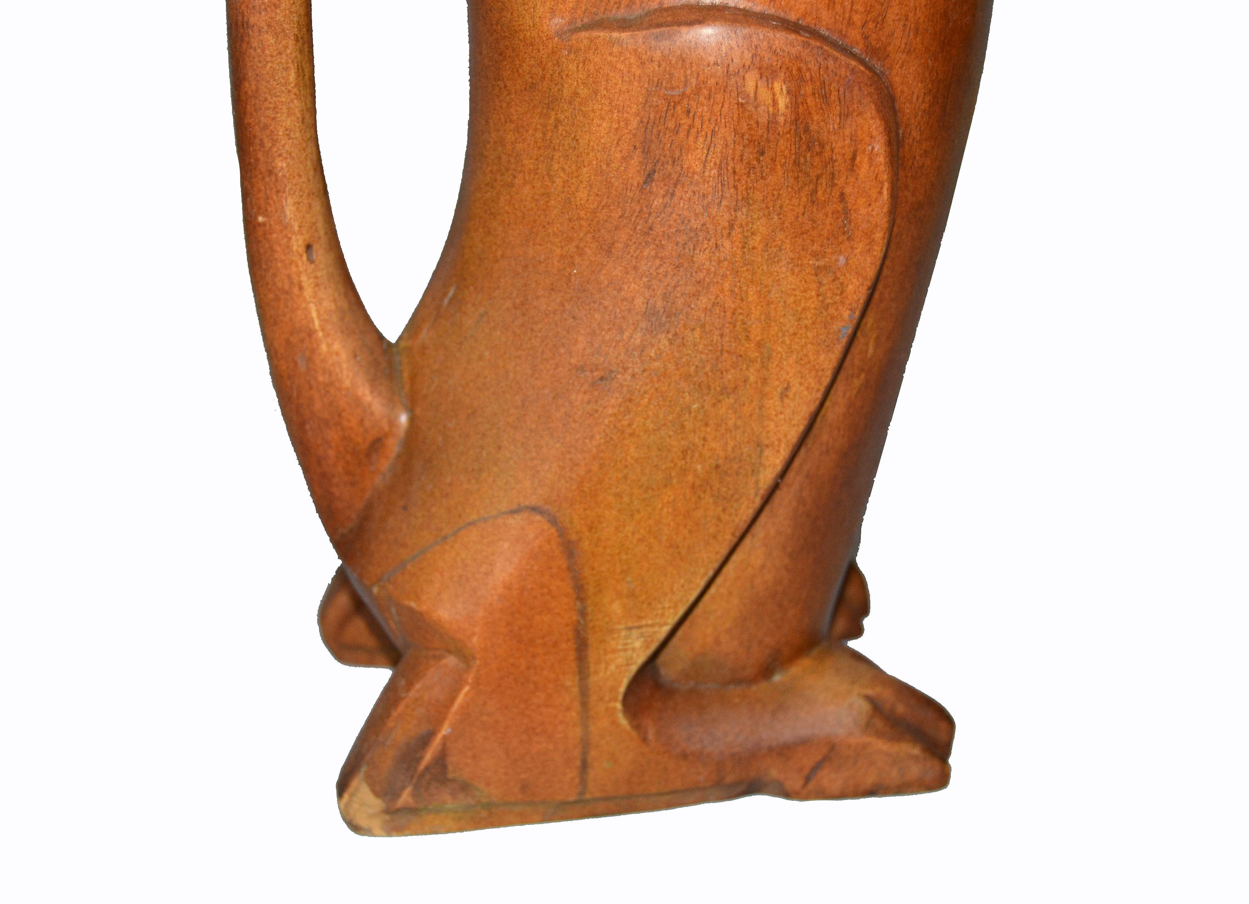 1950s Folk Art Hand Carved Wooden Kangaroo Wine Bottle Holder Pourer Dispenser For Sale 1