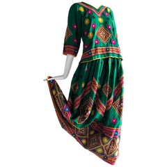 1950s Folkloric Embroidered & Mirror-Embellished 2-Piece Skirt and Top Ensemble