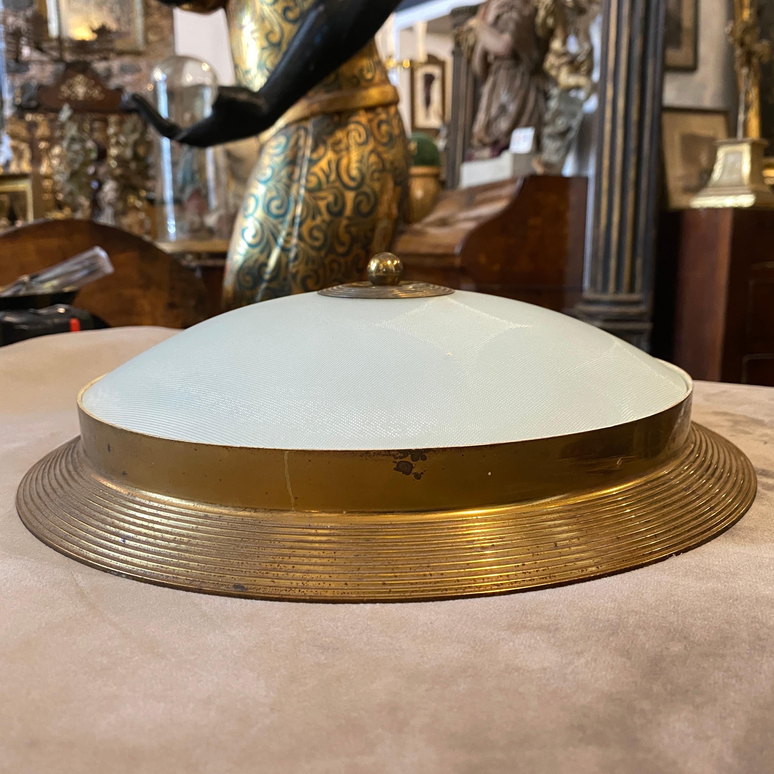 1950s Fontana Arte Attributed Brass and Glass Round Ceiling Light 7
