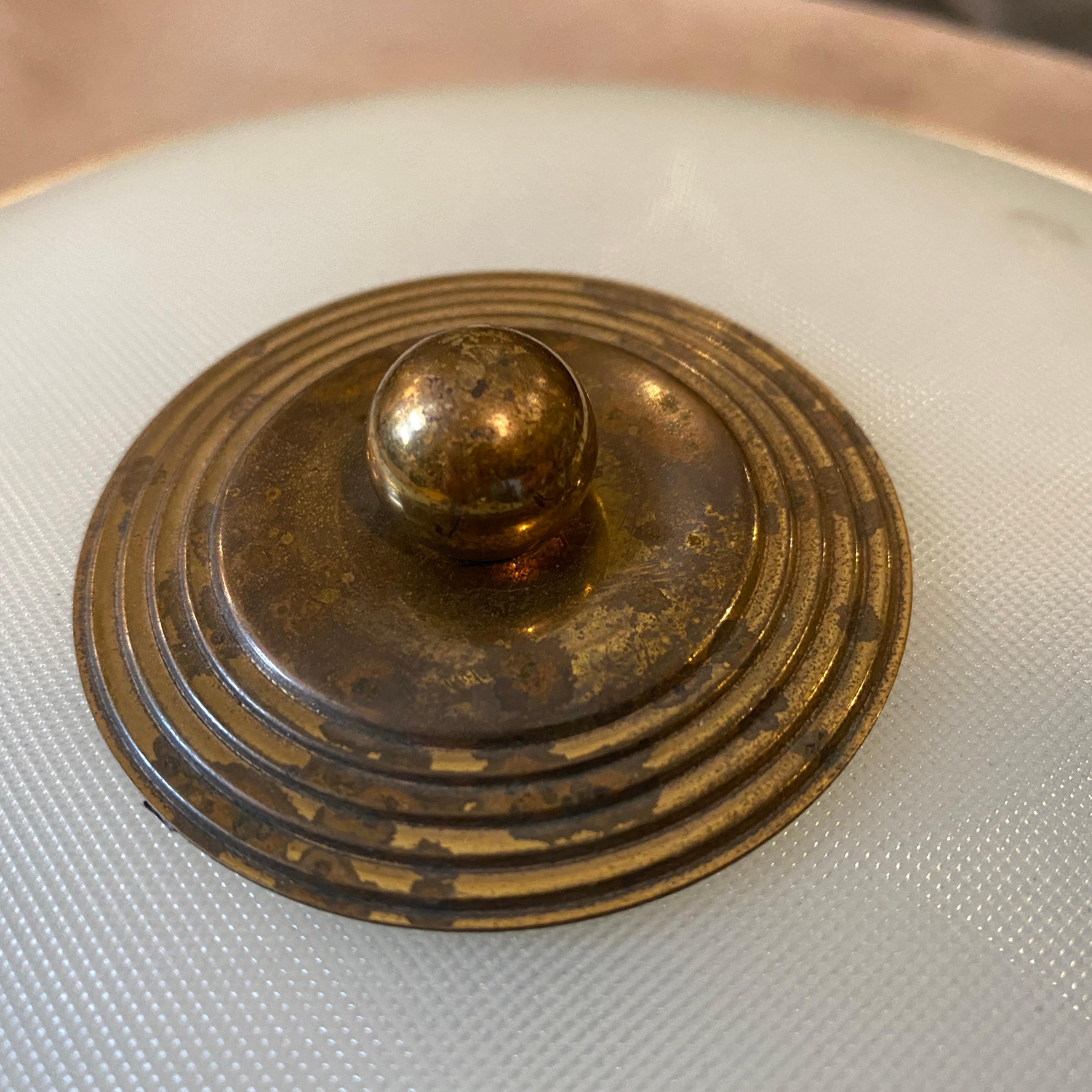 1950s Fontana Arte Attributed Brass and Glass Round Ceiling Light 1