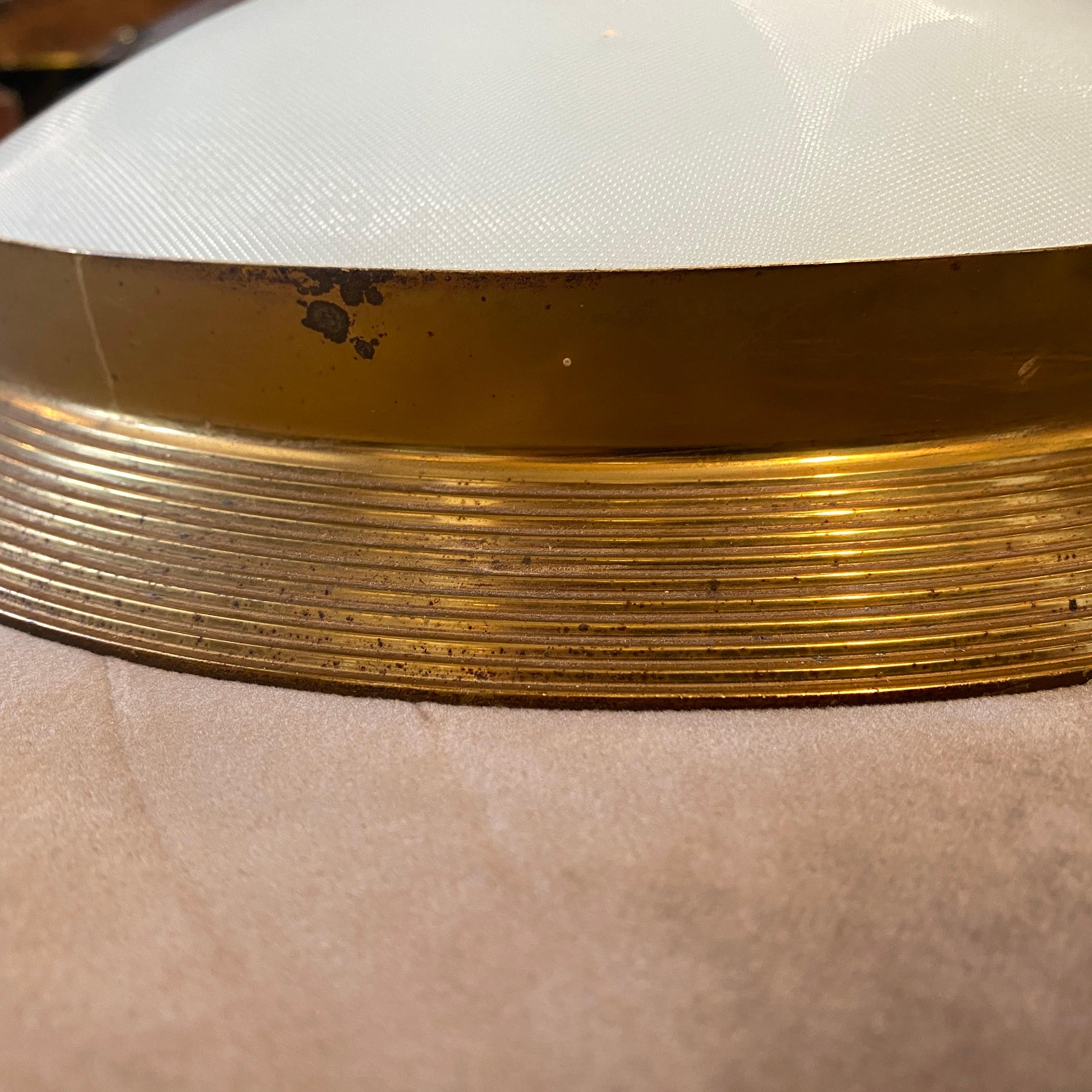 1950s Fontana Arte Attributed Brass and Glass Round Ceiling Light 2