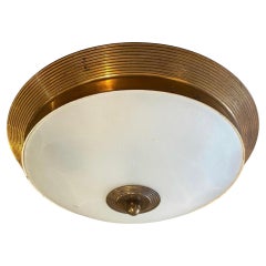 1950s Fontana Arte Attributed Brass and Glass Round Ceiling Light