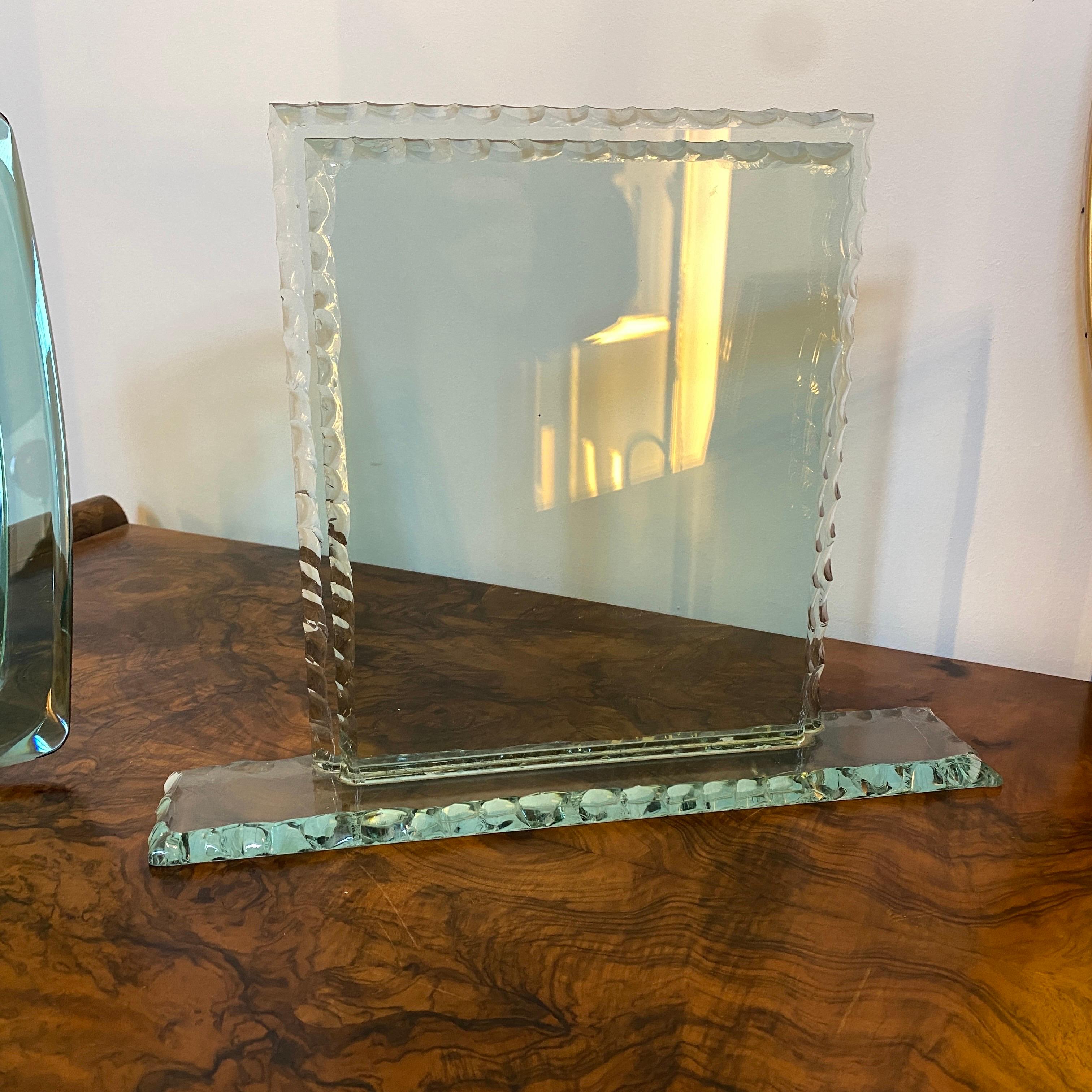 1950s Fontana Arte Mid-Century Modern Chiselled Verde Nilo Glass Picture Frame 3