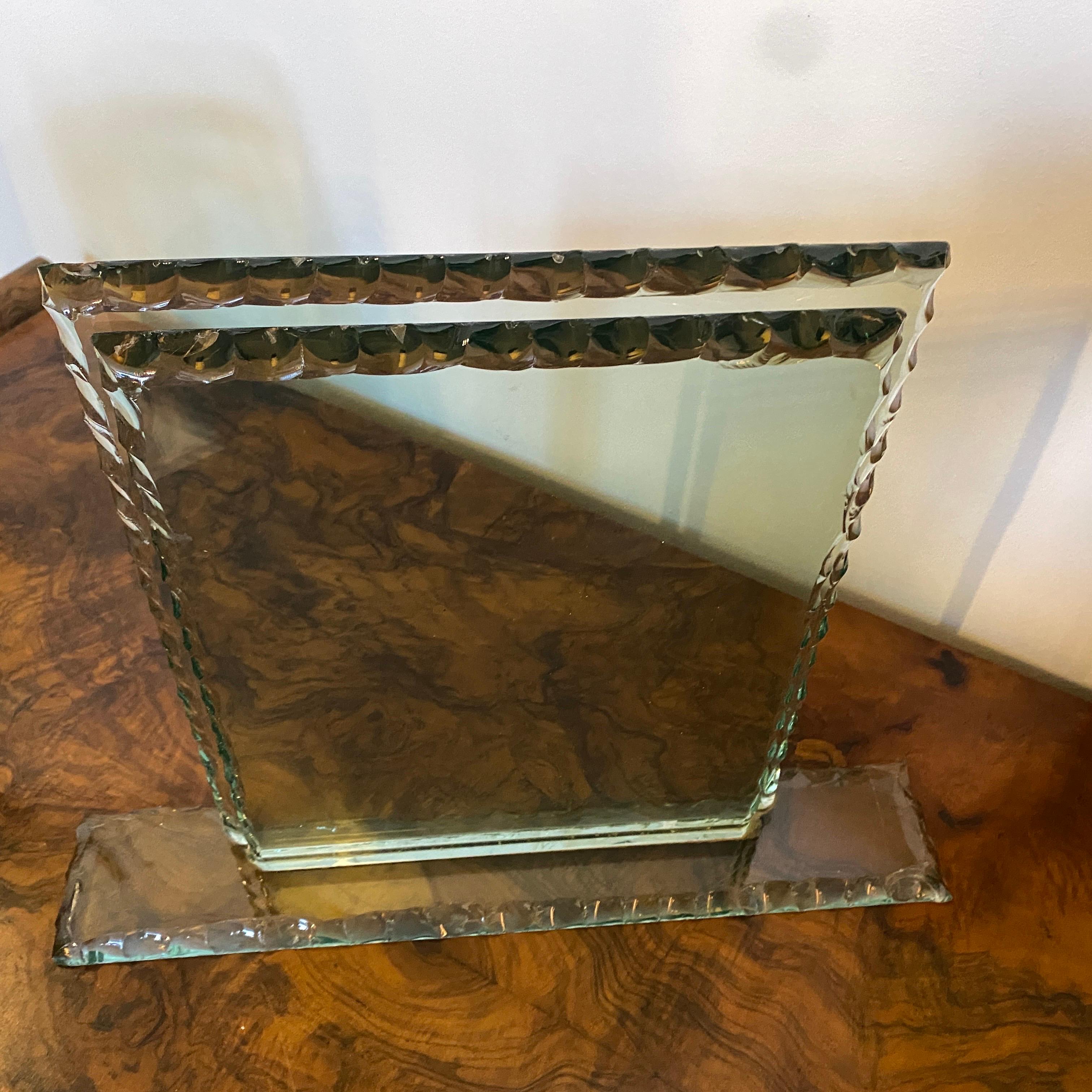 Hand-Crafted 1950s Fontana Arte Mid-Century Modern Chiselled Verde Nilo Glass Picture Frame