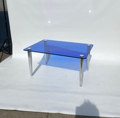 1950s Coffee Table style of Fontana Arte & Marco Zanuso Blue Glass Chrome Italy