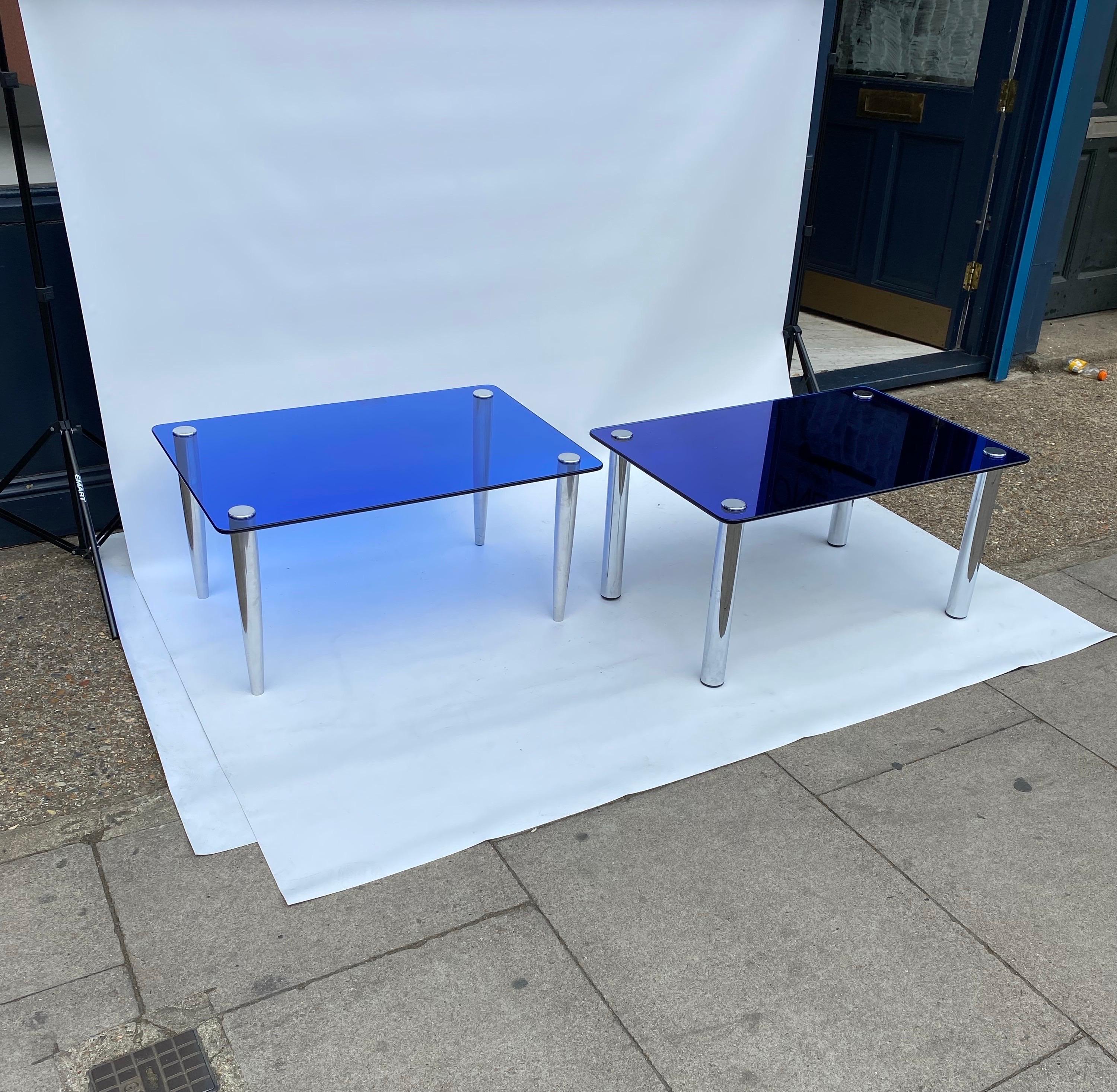 1950 Fontana Arte Specchio blu Tavolino rettangolare Divano cromato Italiano in vendita 12