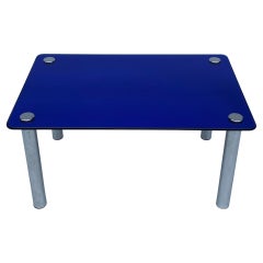 1950s Fontana Arte Blue Mirror Rectangular Coffee Table Chrome sofa Italian