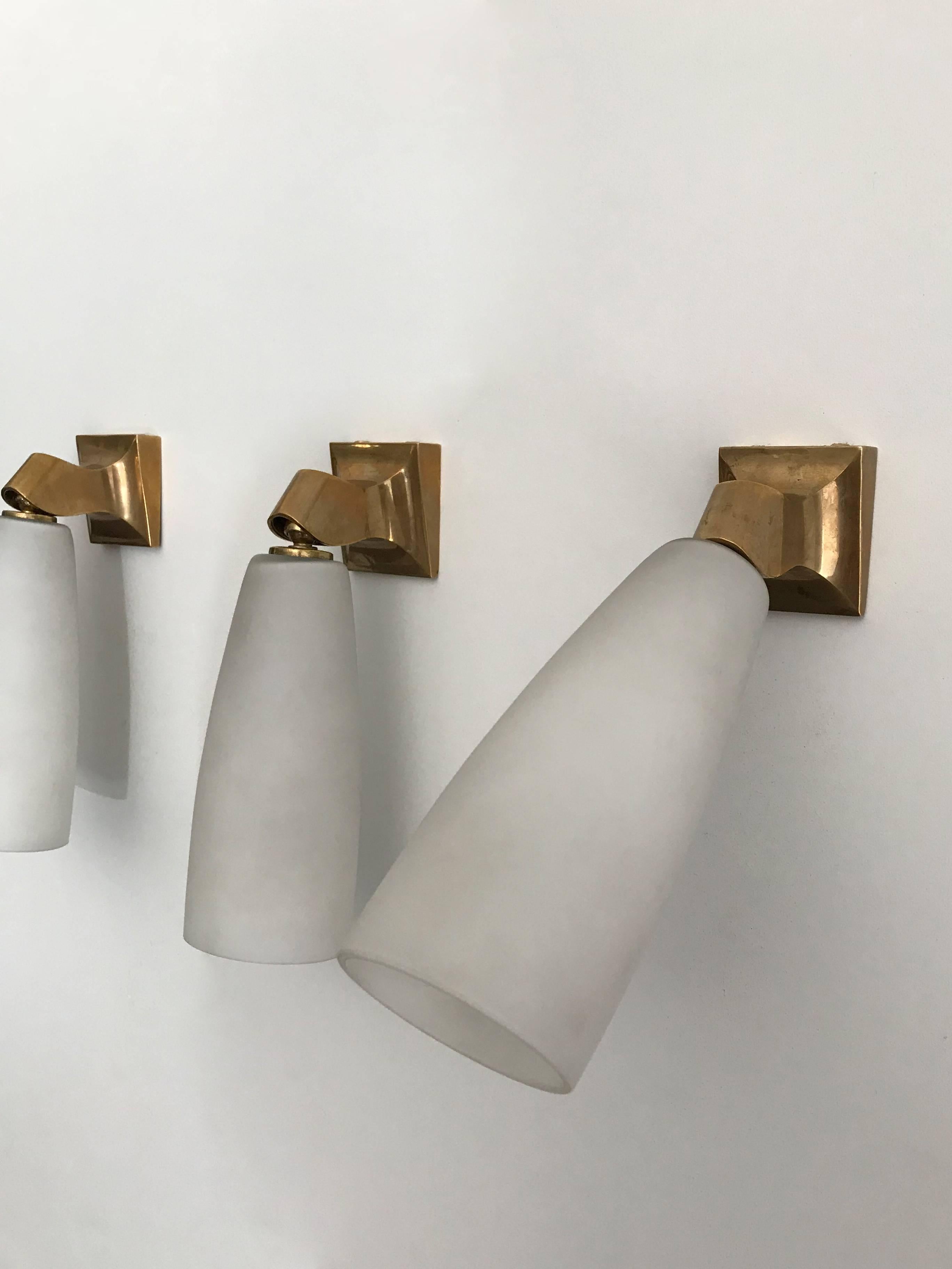 1950s Fontana Arte Italian Glass and Brass Sconces or Wall Lamps Model 2101 7
