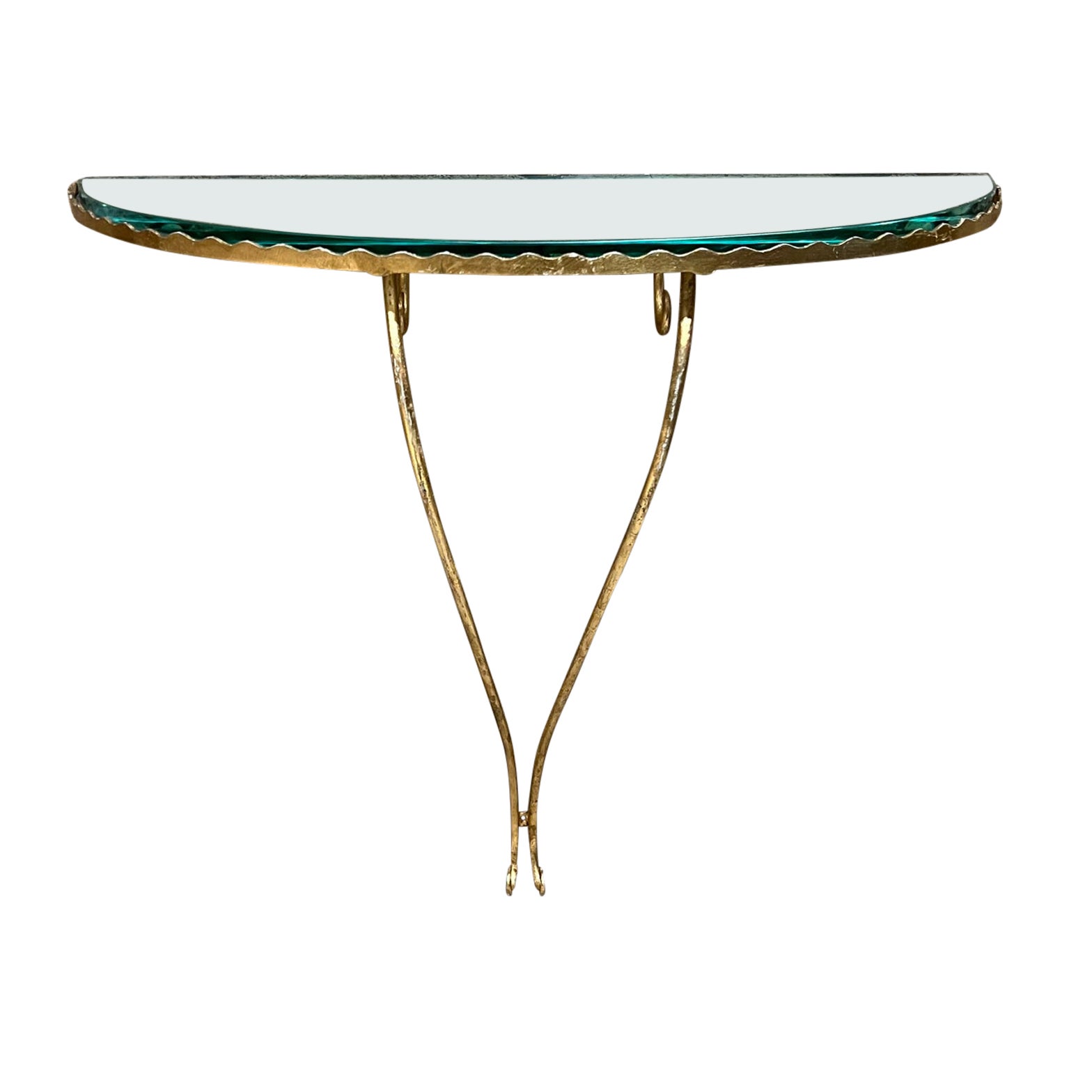 1950s Fontana Arte Italian Goldleaf Wall Console Demilune Glass Italy