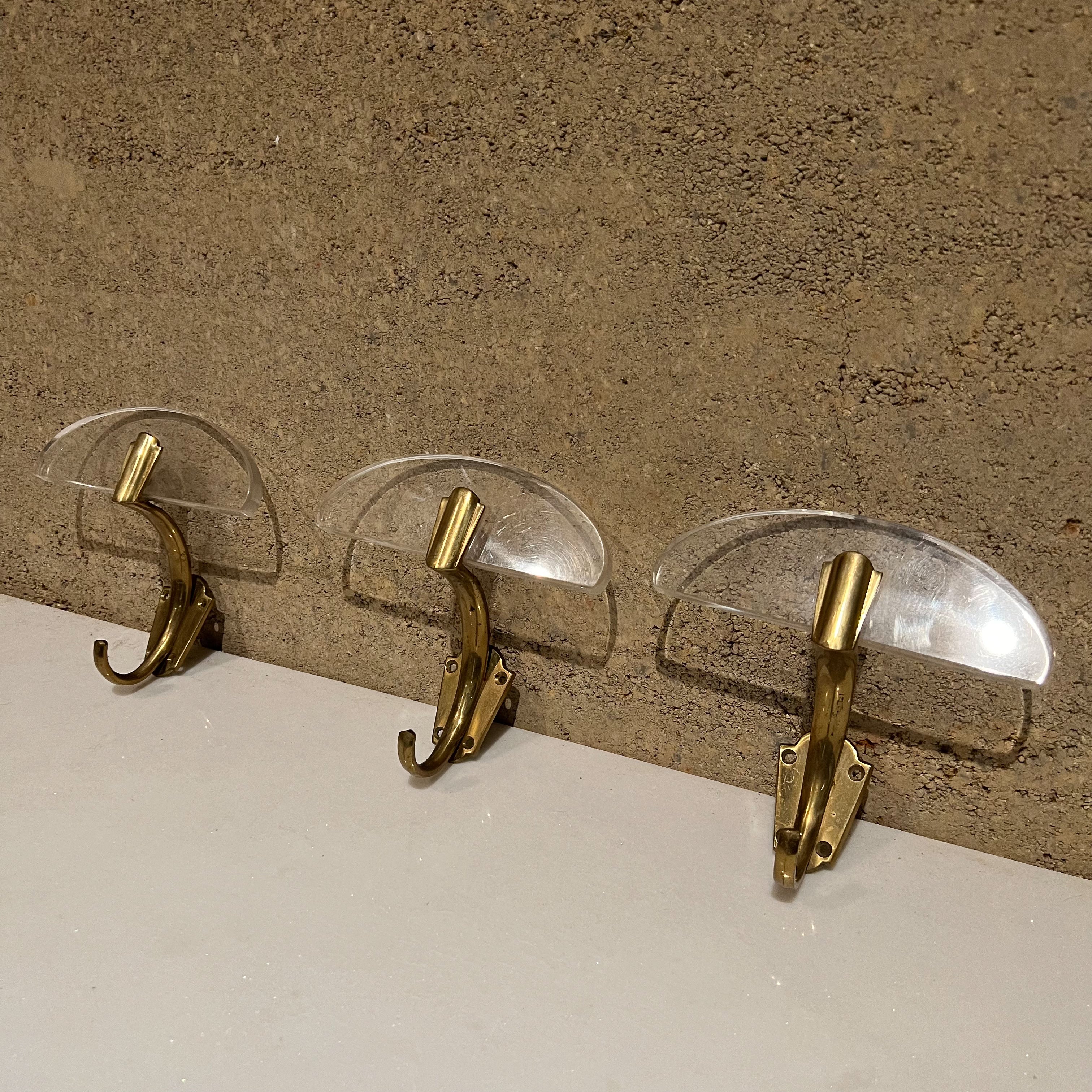 Mid-Century Modern 1950s Fontana Arte Italy Set of Three Tall Valet Hooks in Lucite and Bronze