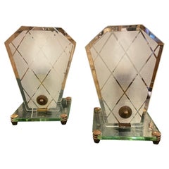 1950s Fontana Arte Style Mid-Century Modern Brass and Glass Italian Bed Lamps 1950s Fontana Arte Style Mid-Century Modern Brass and Glass Italian Bed Lamps