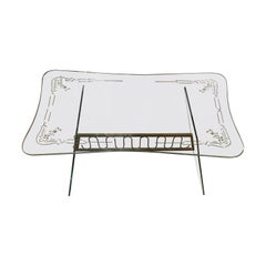 1950s Fontana Arte Style Mid-Century Modern Glass and Brass Italian Coffee Table