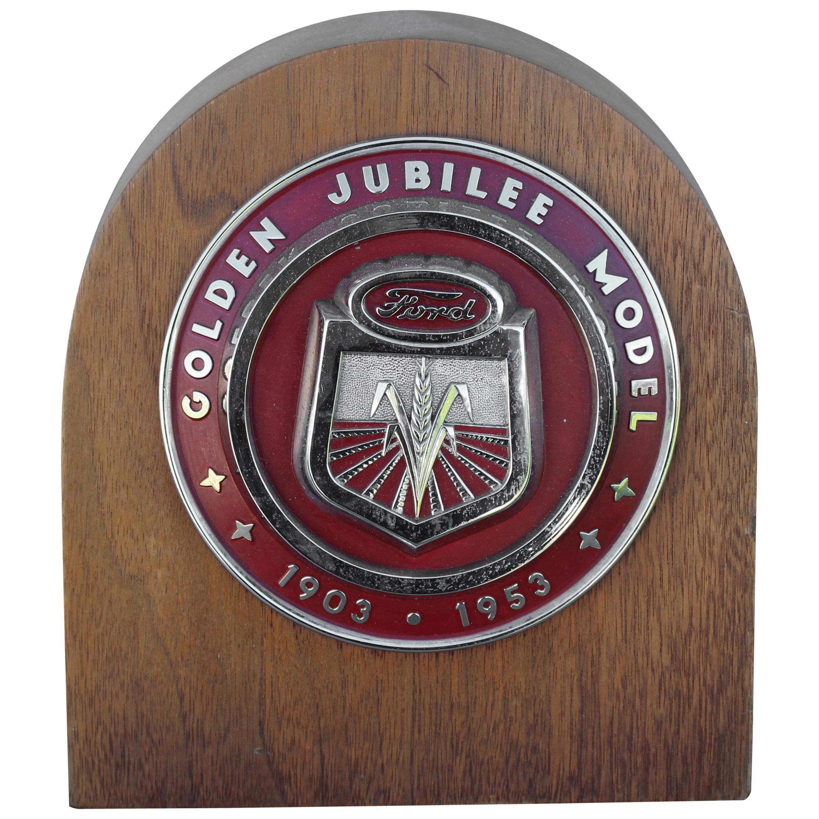 1950s Ford Golden Jubilee Emblem Wooden Plaque For Sale