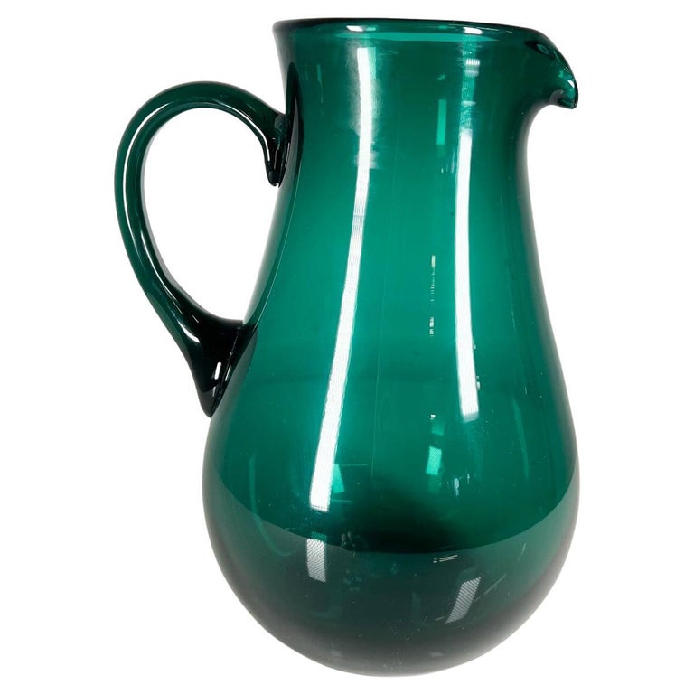 1950s Forest Green Pitcher Sculptural Thick Glass For Sale at 1stDibs