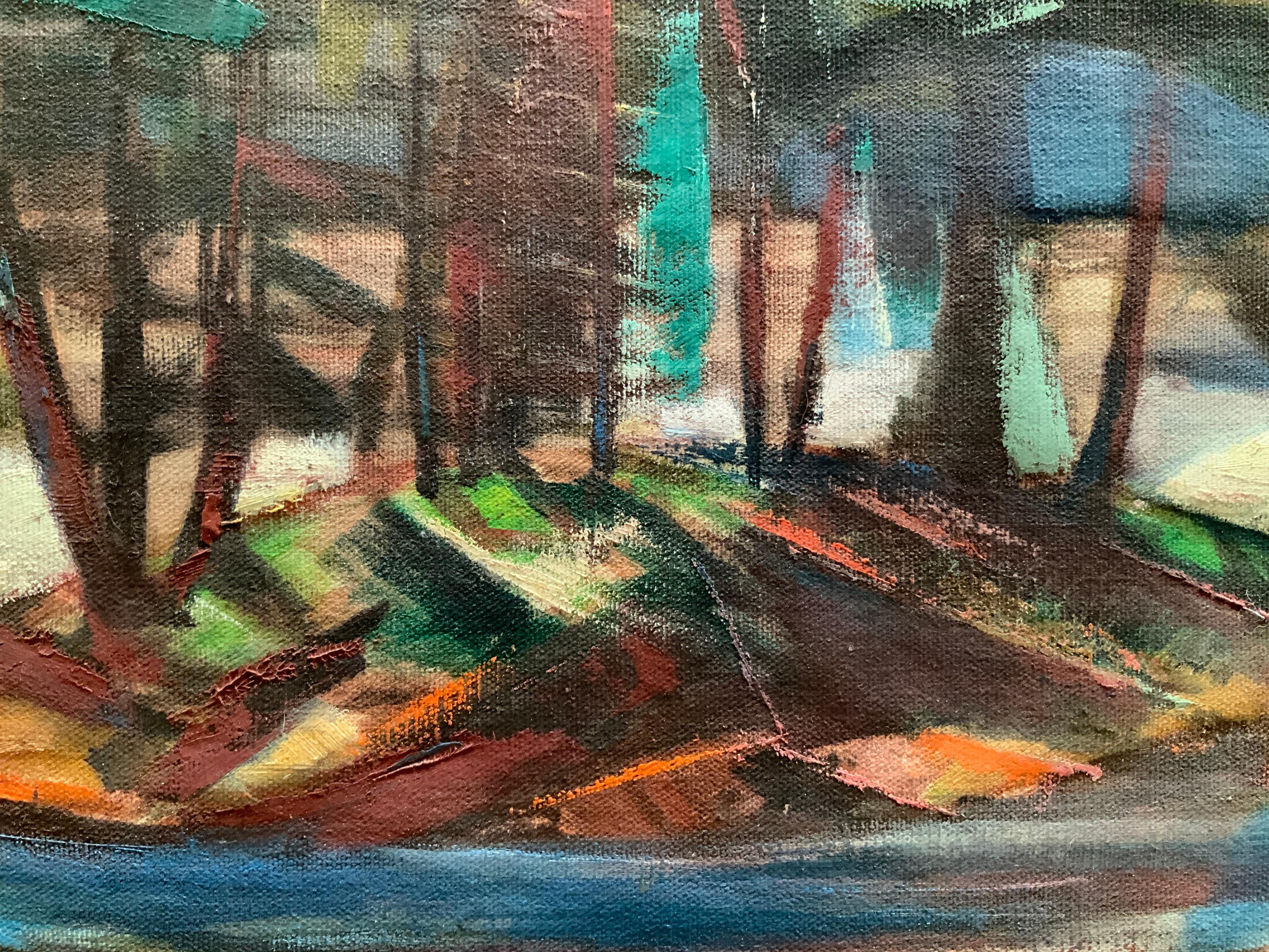 1950s Forest Island Cubist Painting 1