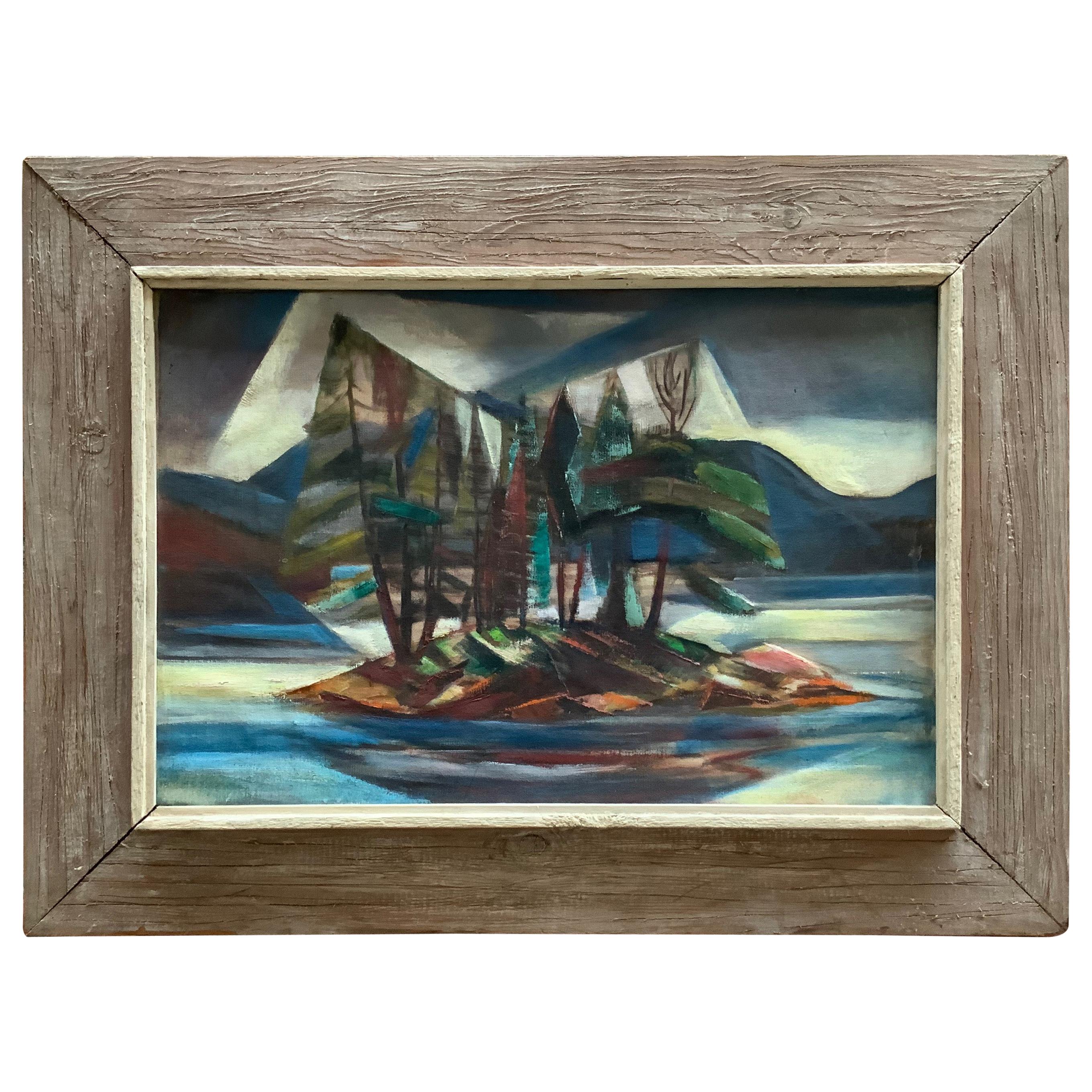 1950s Forest Island Cubist Painting