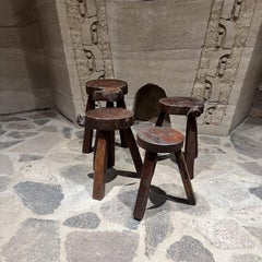 1950s Four Carved Wood Stools Style of Pierre Jeanneret