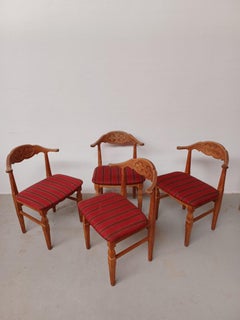 1950s Four Original Danish Henning Kjærnulf Brutalist Dining Chairs in Oak