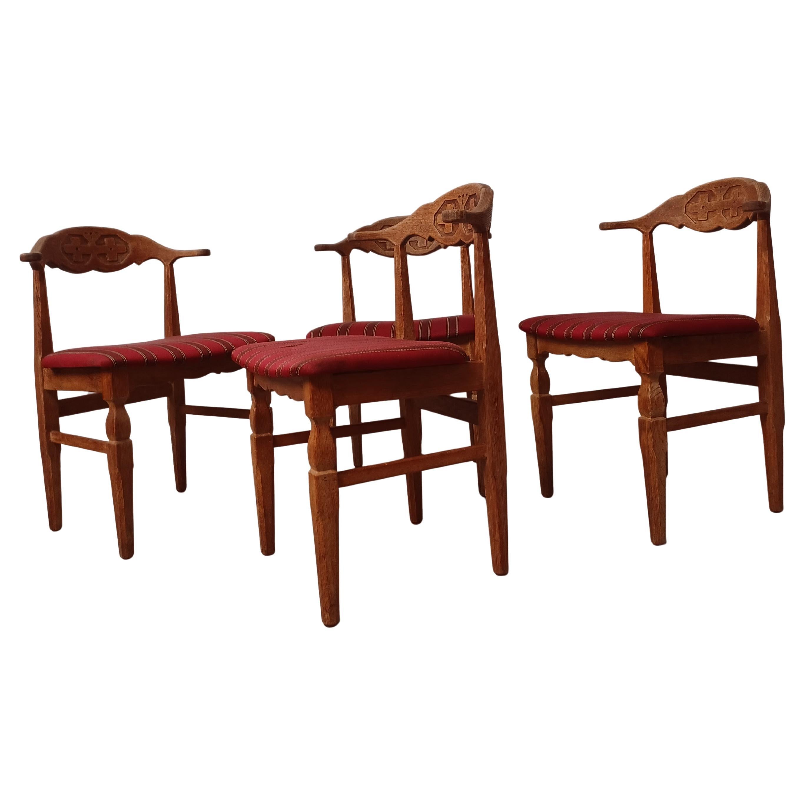 1950s Four Original Danish Henning Kjærnulf Brutalist Dining Chairs in Oak For Sale
