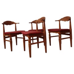 1950s Four Original Danish Henning Kjærnulf Brutalist Dining Chairs in Oak
